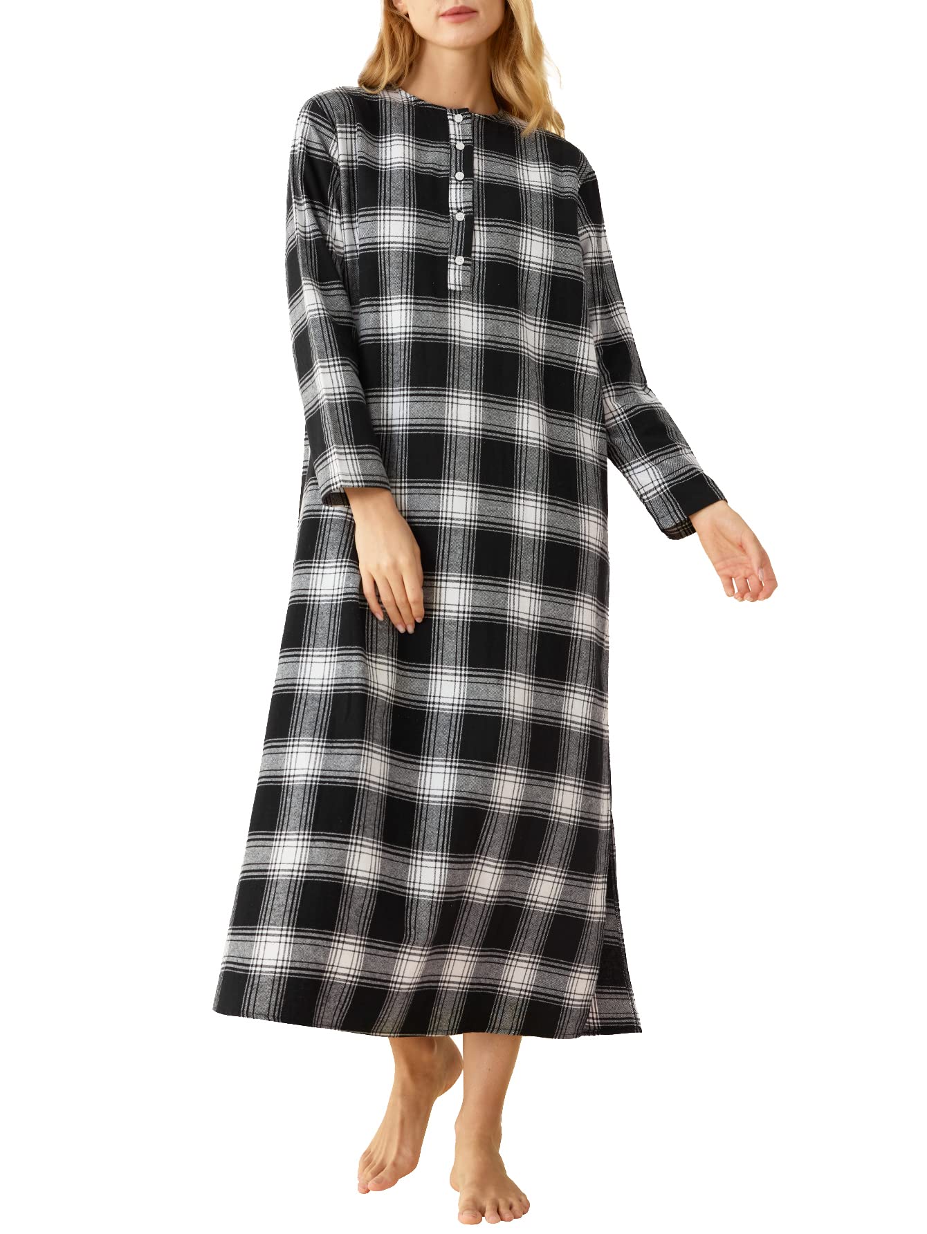 Latuza Women's Plaid Flannel Nightgown Warm Cotton Midi Nightgown :  : Clothing, Shoes & Accessories