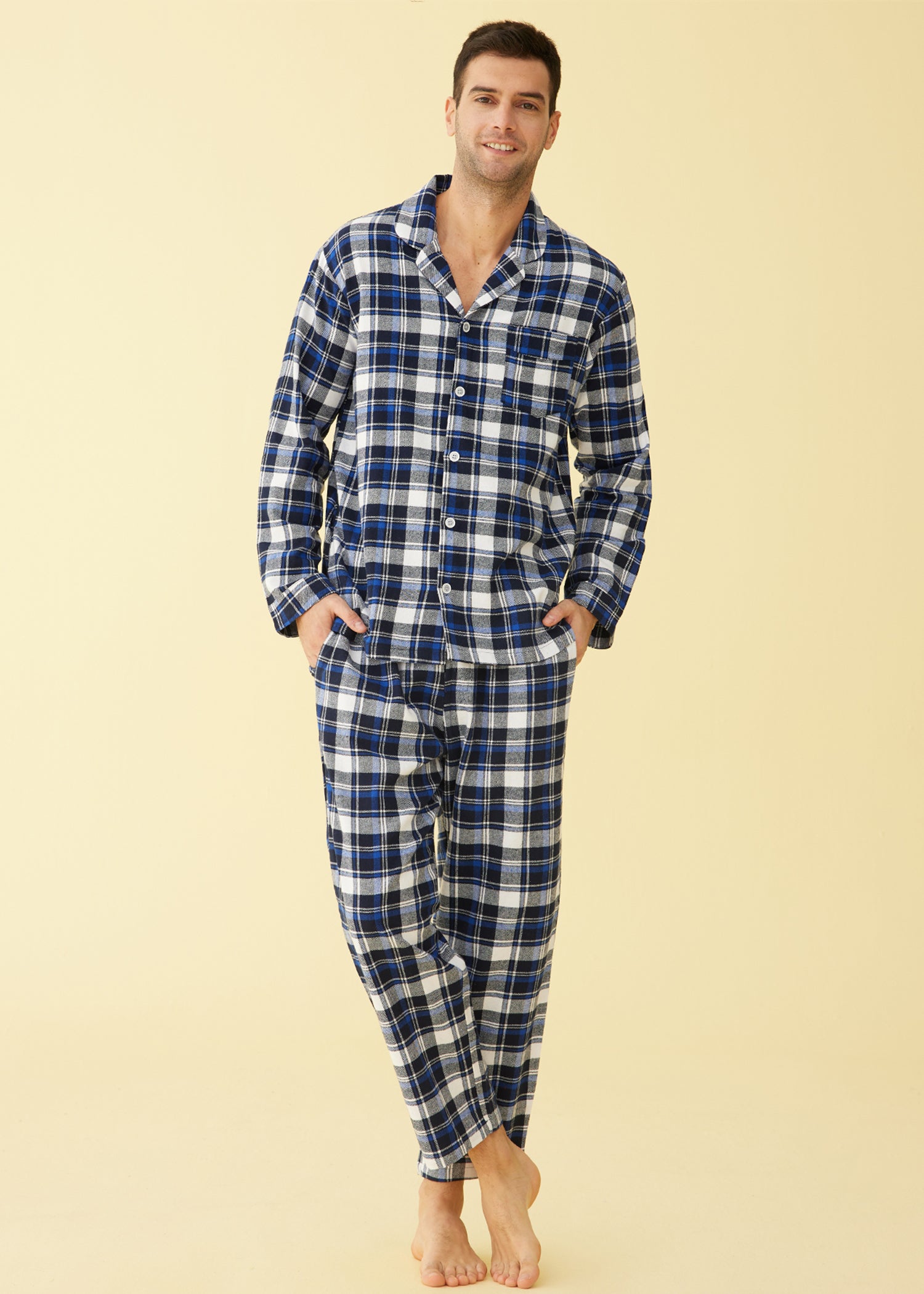 Wholesale Men's 100% Cotton Pajama Set Long Sleeve Pajamas Tops