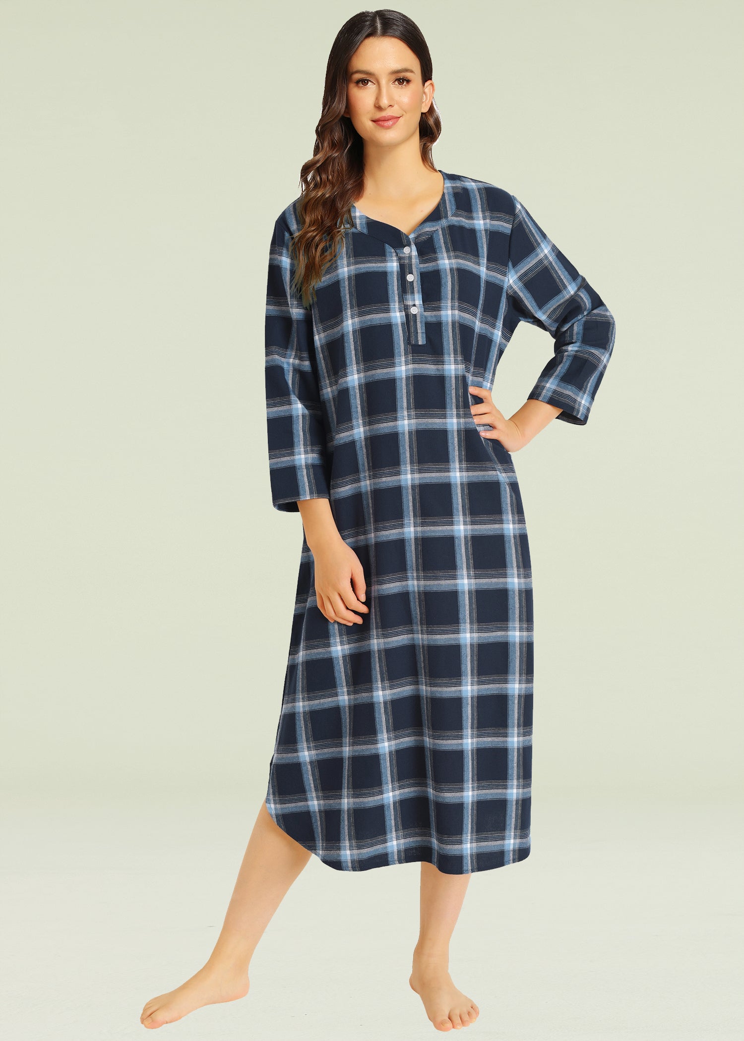 Women's Plaid Flannel Nightgown Warm Cotton Midi Nightgown – Latuza