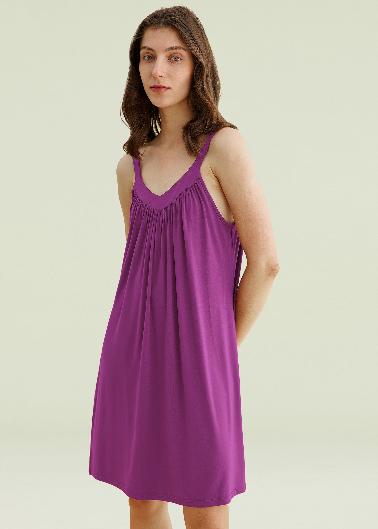 Sexy Dance Ladies Sleep Dress Sleeveless Nightgowns Lace Trim Pajama Soft  Chemise V Neck Sleepwear Purple M 