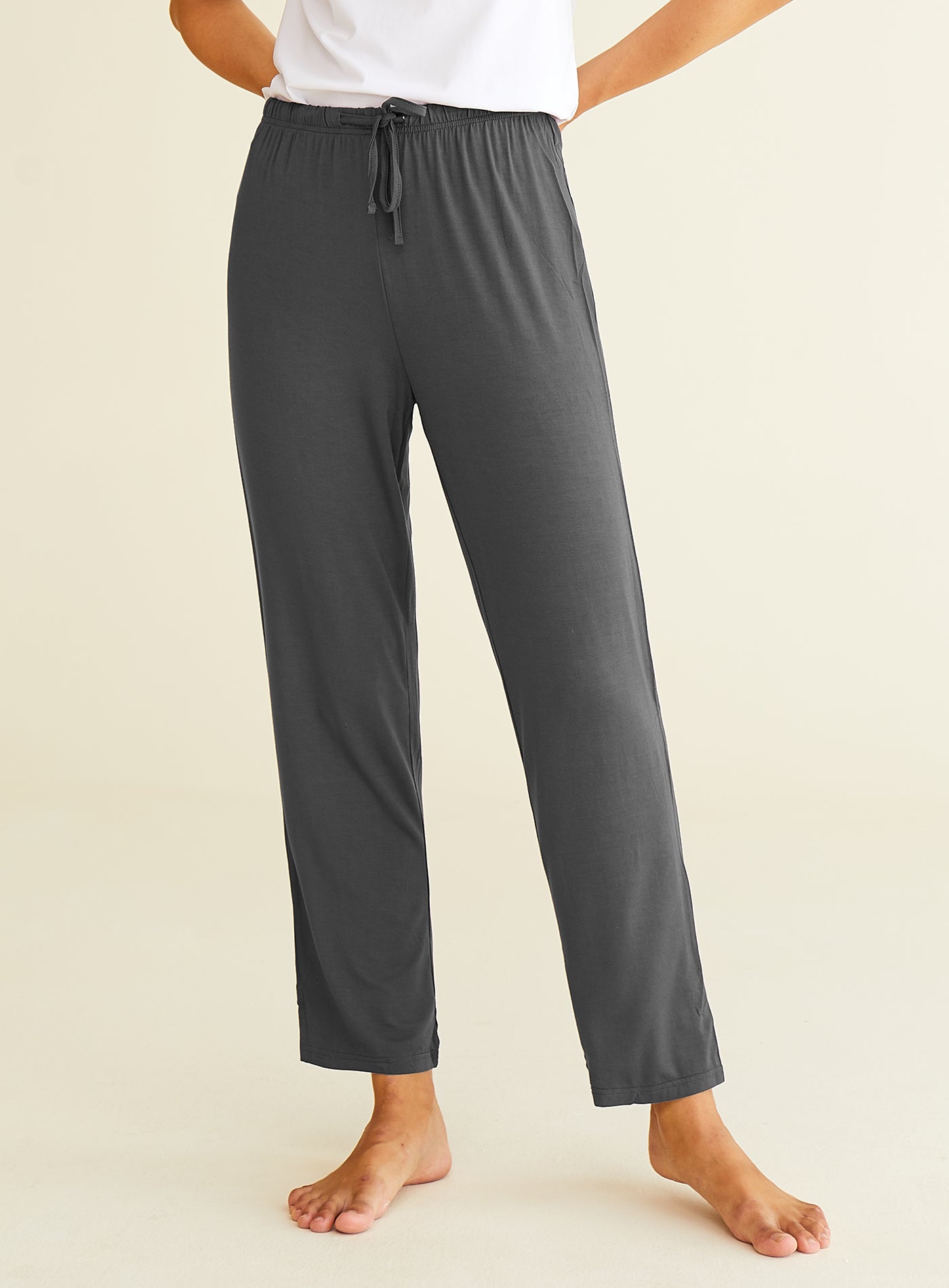 Womens Wide Leg Pajama Bottoms Drawstring Plus Size Lounge Pants Long  Sleepwear Pyjamas Pjs Pants with Pockets gray 3XL 