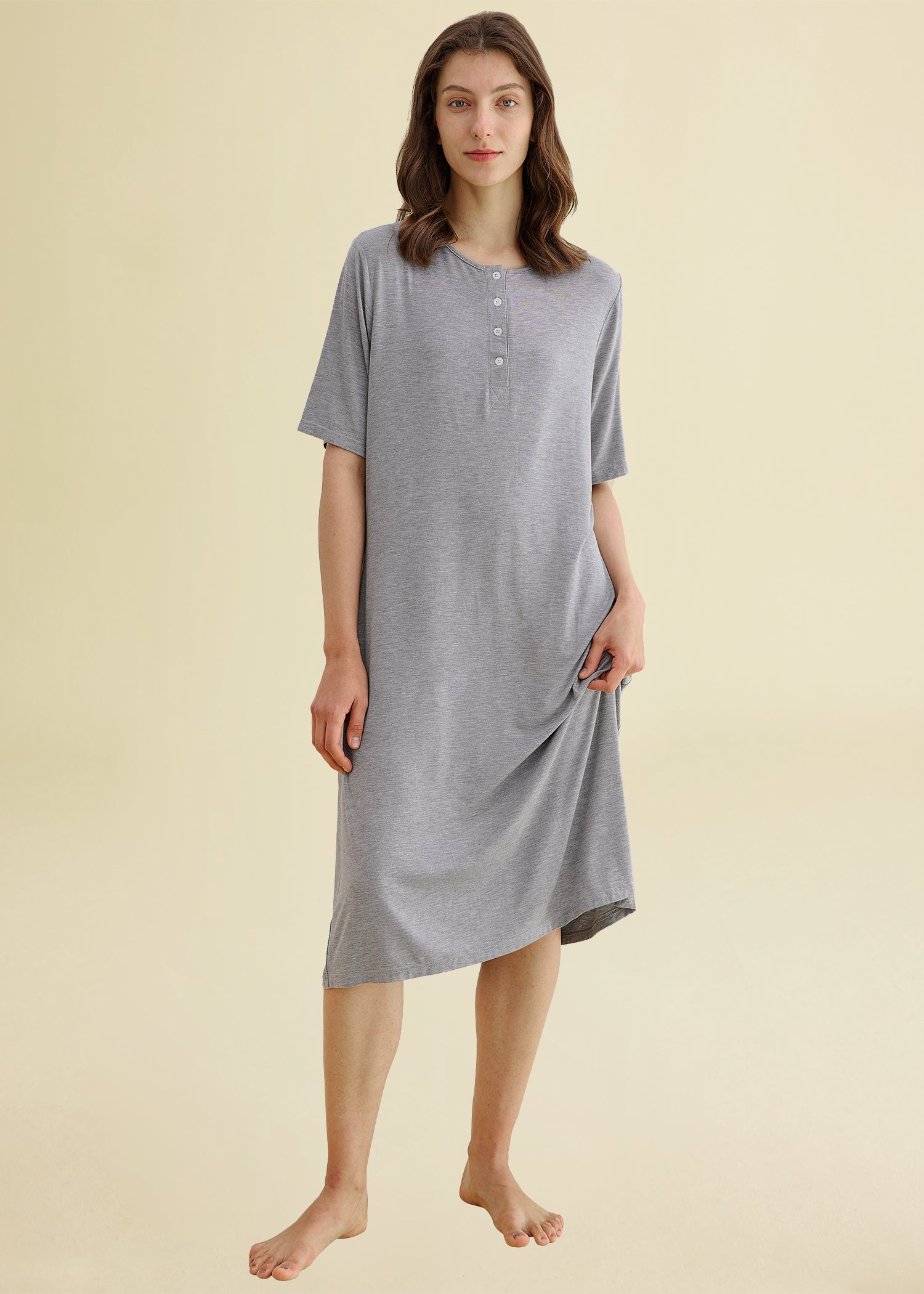 Women's Long Sleep Shirt Henley Nightshirt with Pockets – Latuza