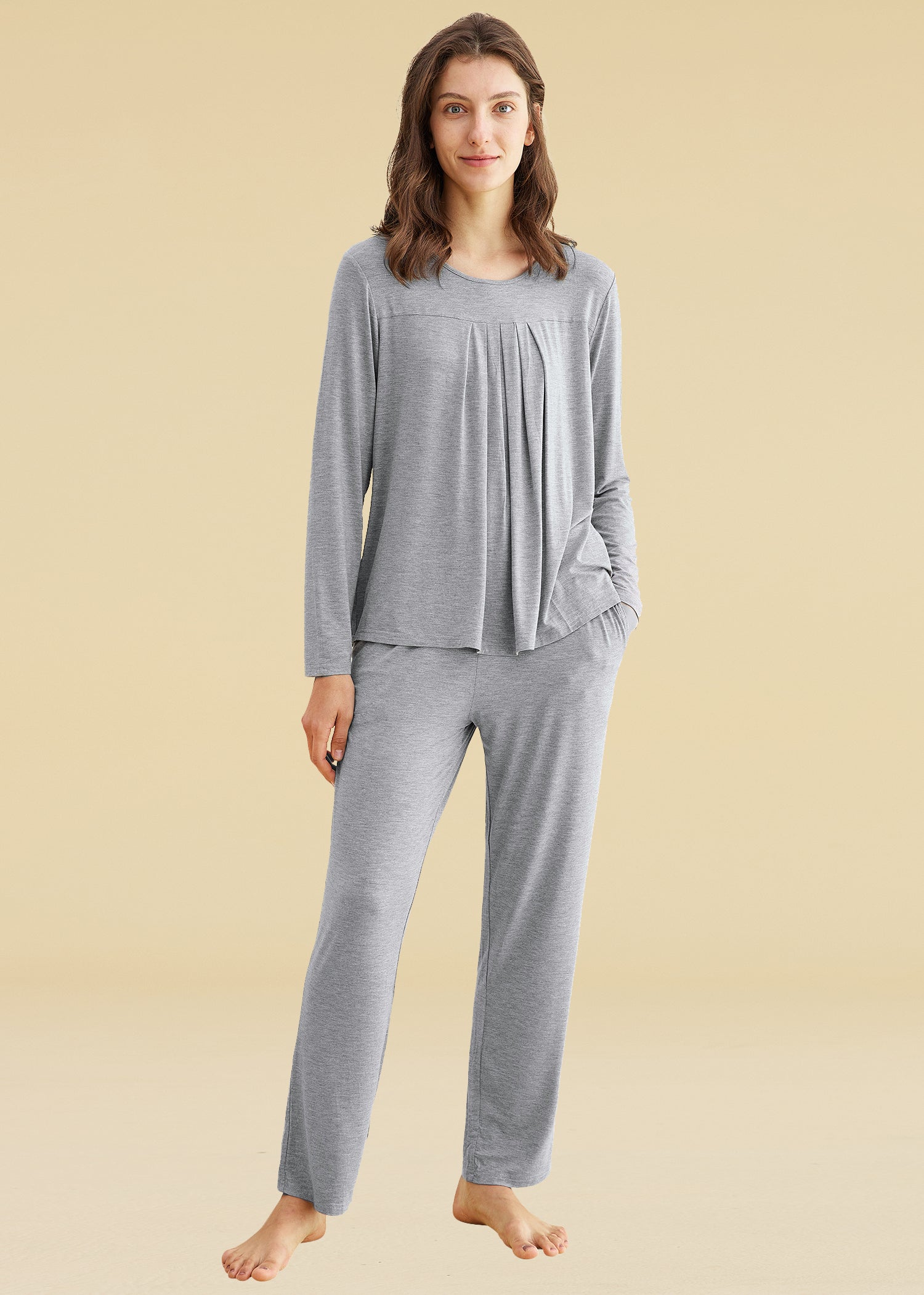 Pzuqiu Stretchy Women Pajamas Sets 2 Pack Long Sleeve Top & Pants