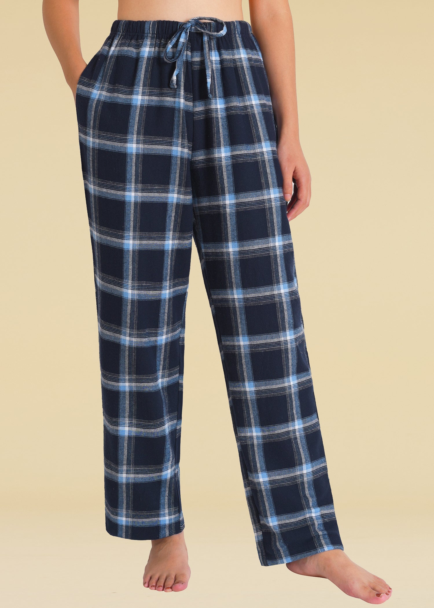 Flannel Pajama Pants - White/blue plaid - Ladies