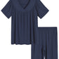 Women's Soft Pajama Set Bermuda Sleep Shorts with V-Neck Top - Latuza