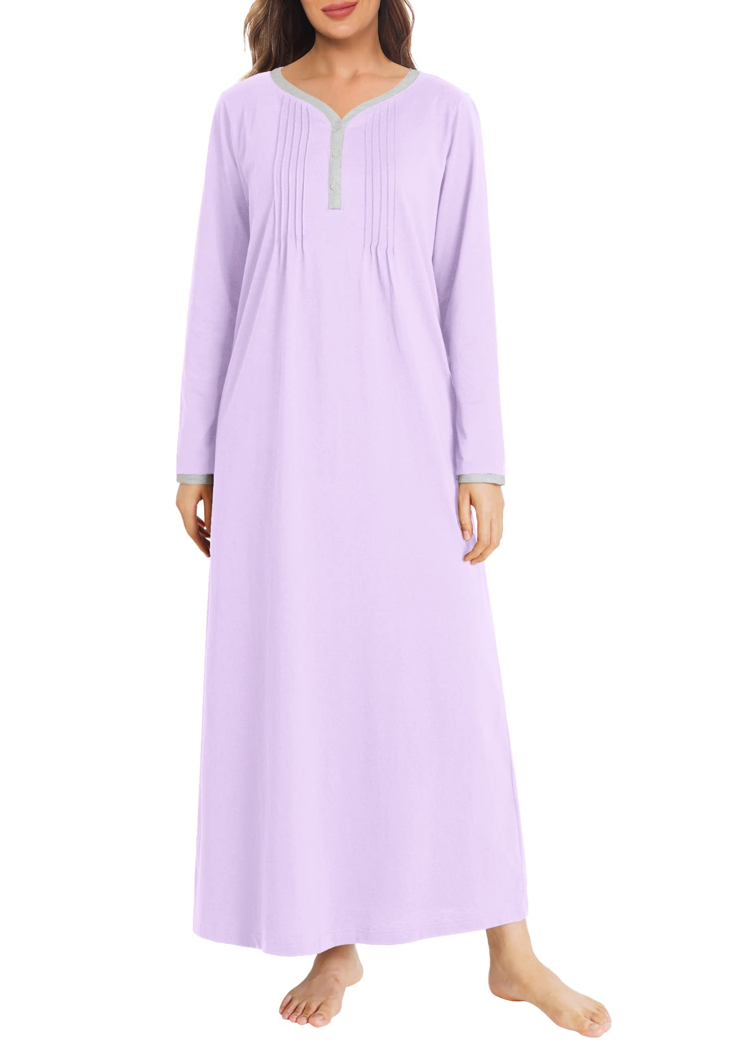 Women's Long Sleeve Nightgown Cotton Sleeping Gown – Latuza