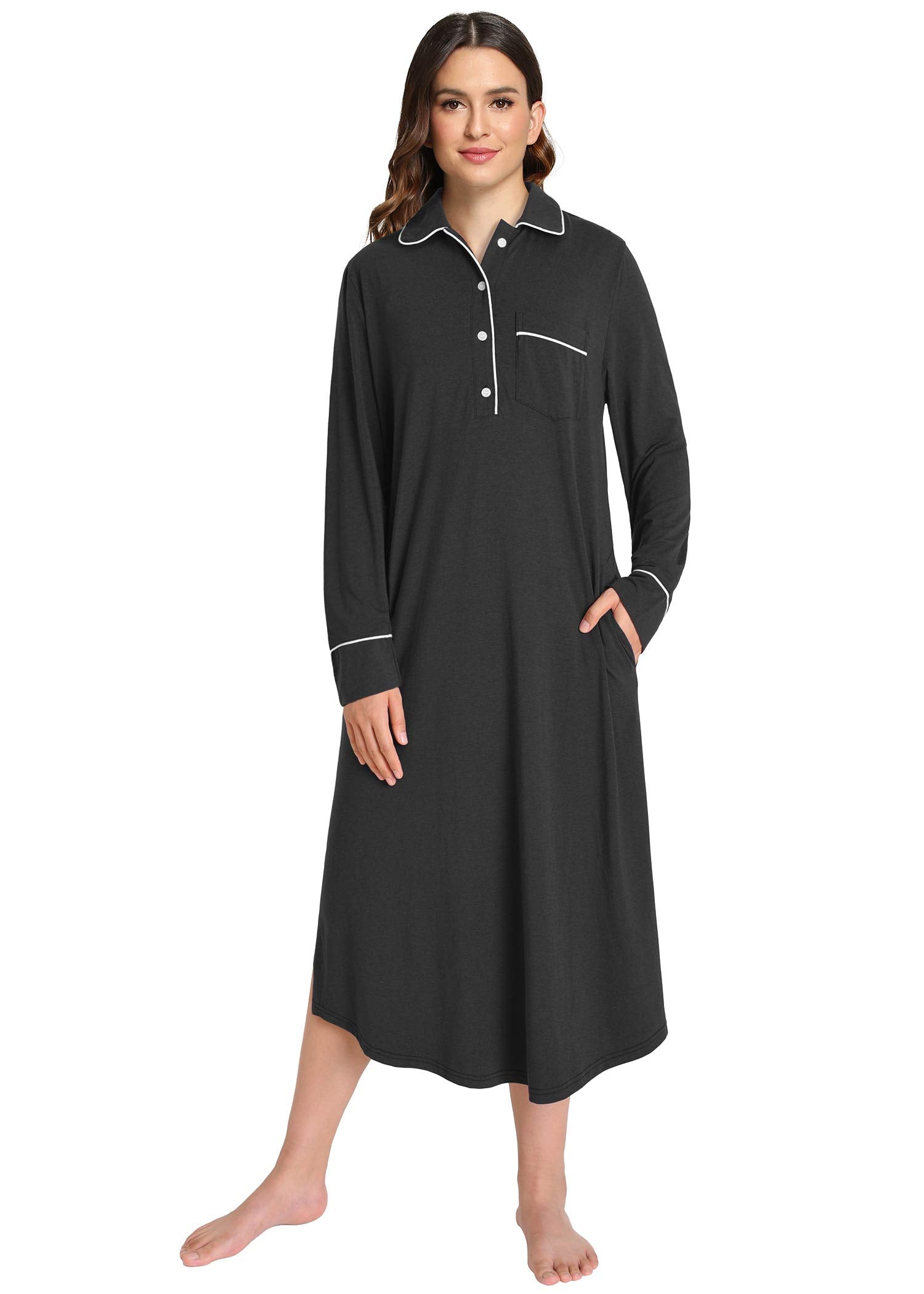 Women's Button Down Sleep Shirt Long Sleeves Nightgown – Latuza