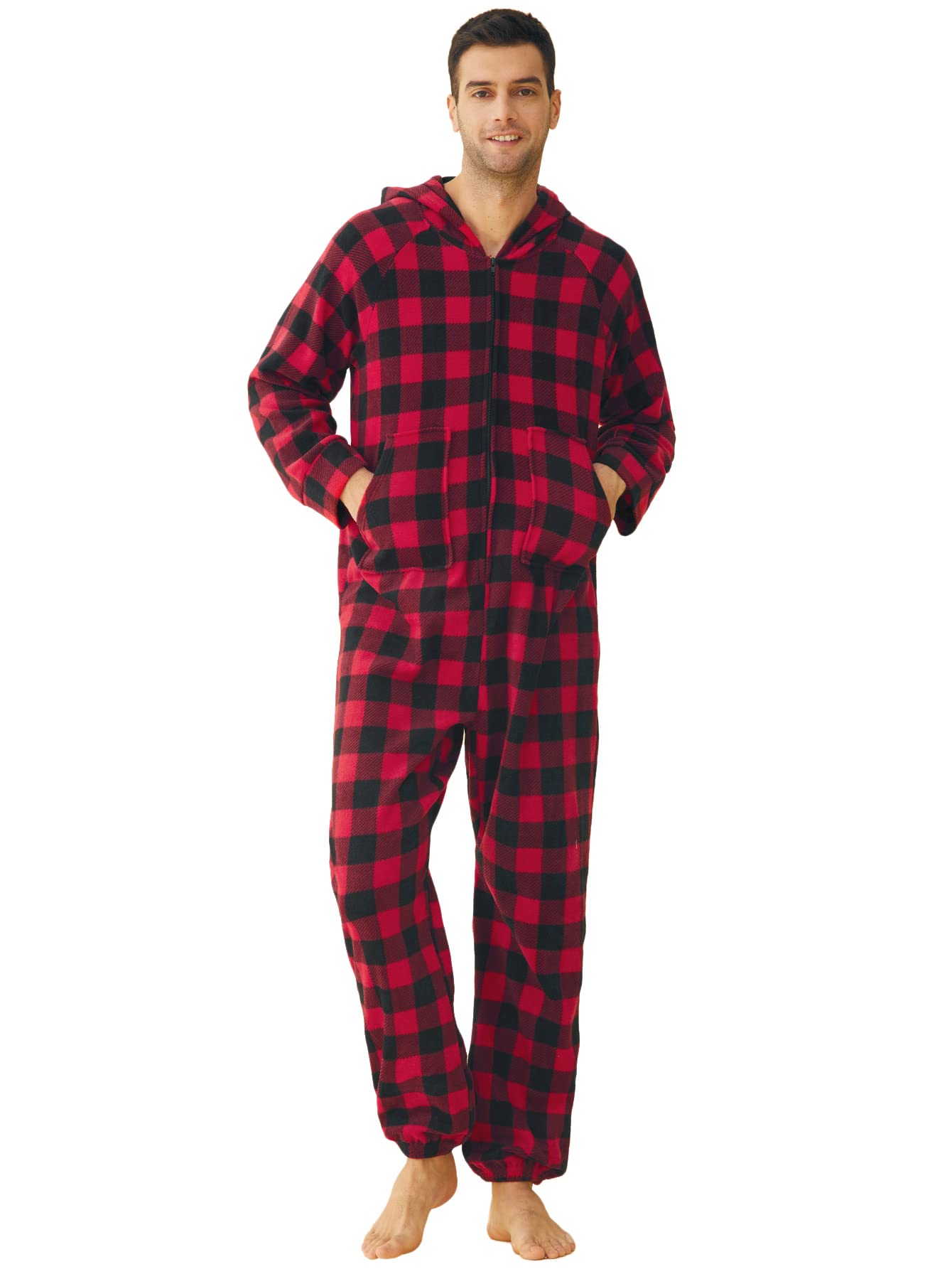 Adults Fleece Hooded Onesie Pajamas for Men