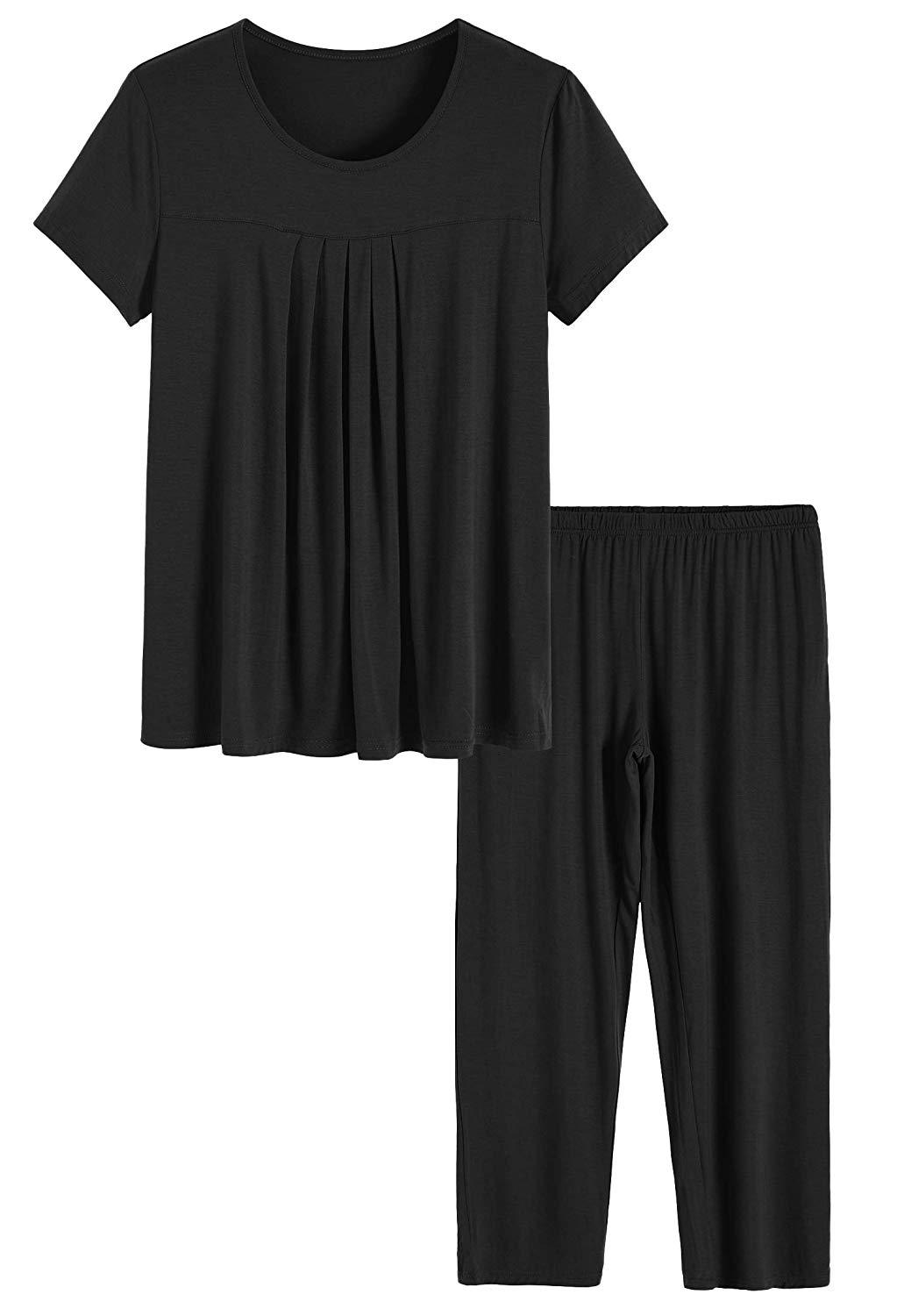Women’s Bamboo Sleepwear Pleated Shirt Pants Pajamas Set