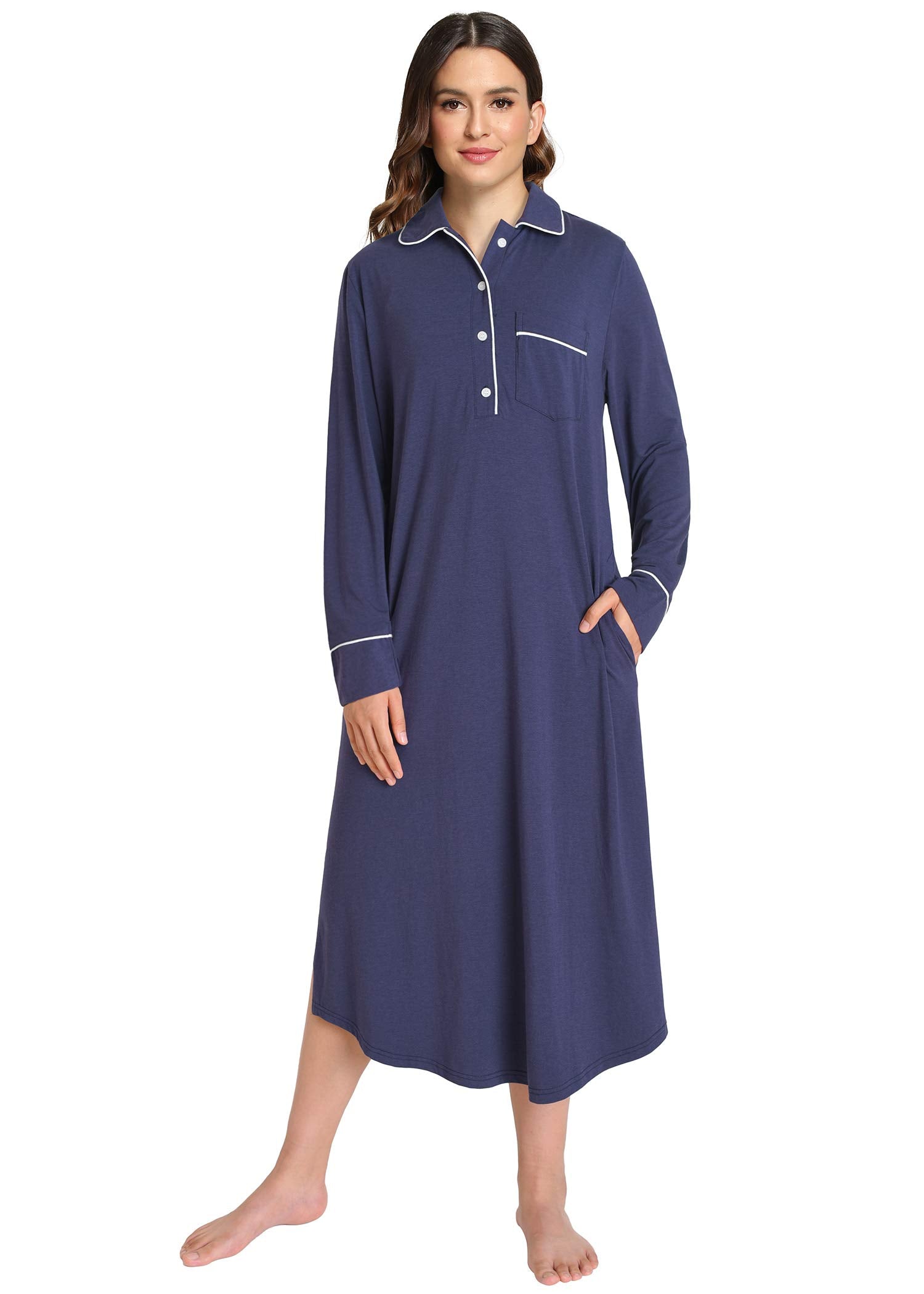 Women's Button Down Sleep Shirt Long Sleeves Nightgown – Latuza