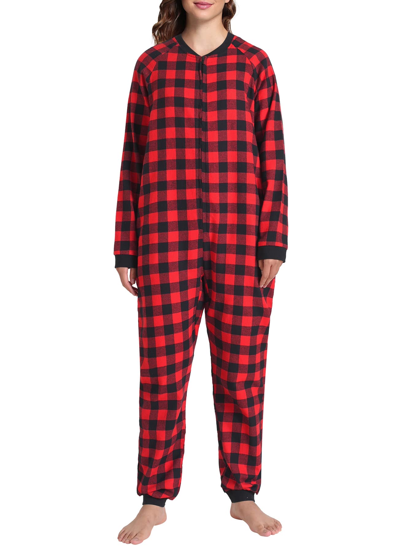 Women's Flannel Zipper Onesie Long Sleeves Pajama Jumpsuit – Latuza