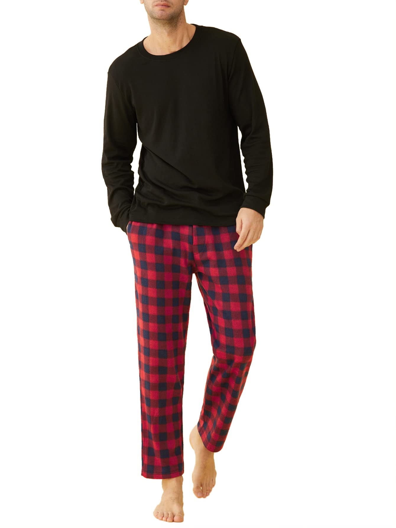 Men's Long Sleeves Top Fleece Plaid Pants Pajama Set – Latuza
