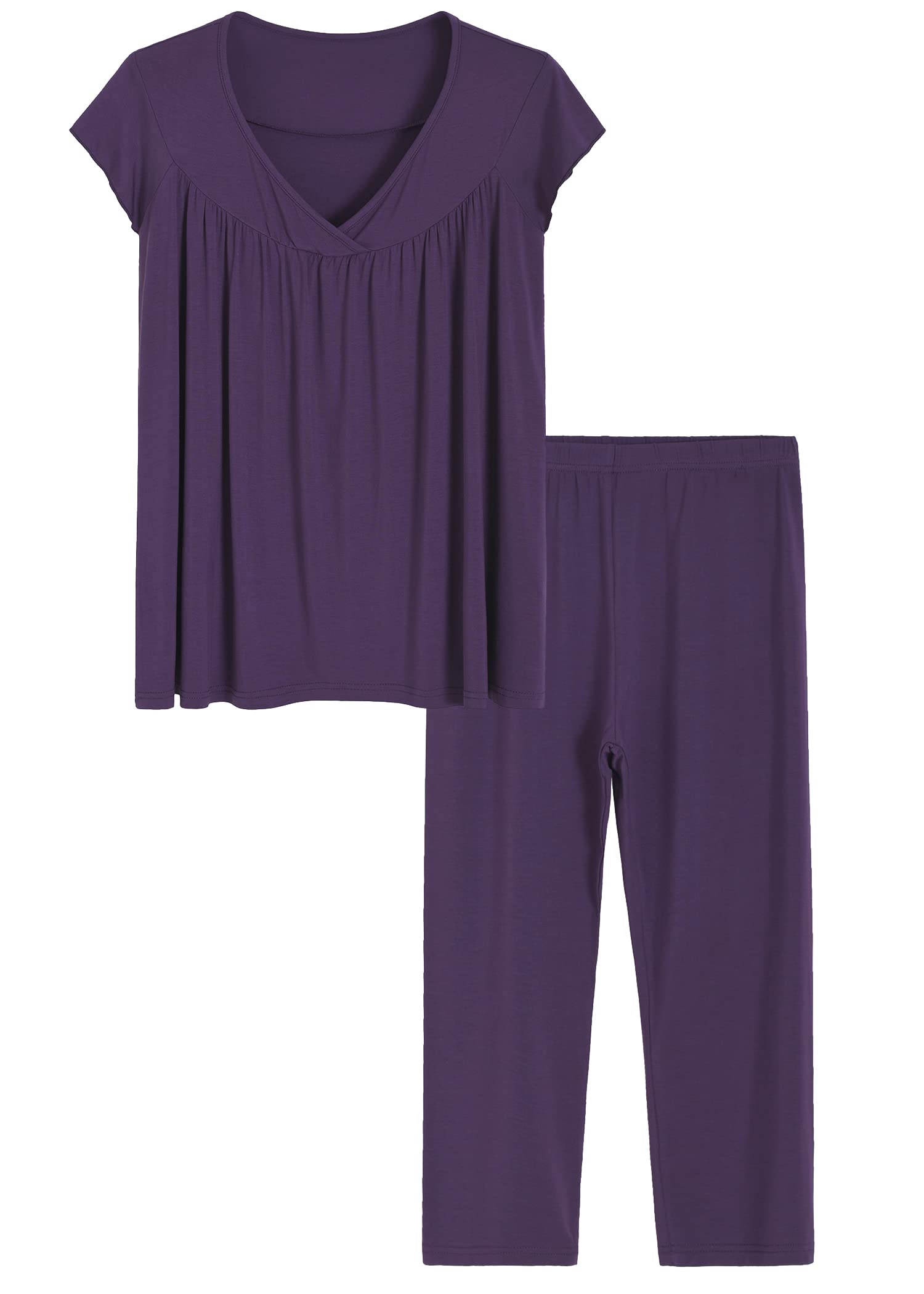 Women s Bamboo Viscose Cap Sleeves Top and Pants Lounge Pajamas Set Latuza