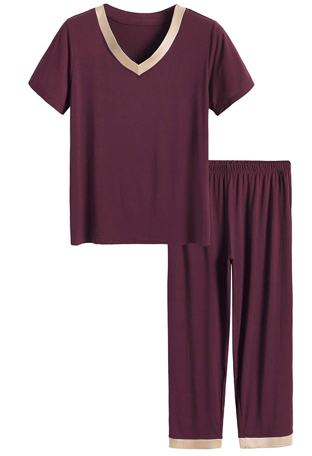 Latuza Women's Viscose Pajama Set V-Neck Top Lounge Pants Pockets