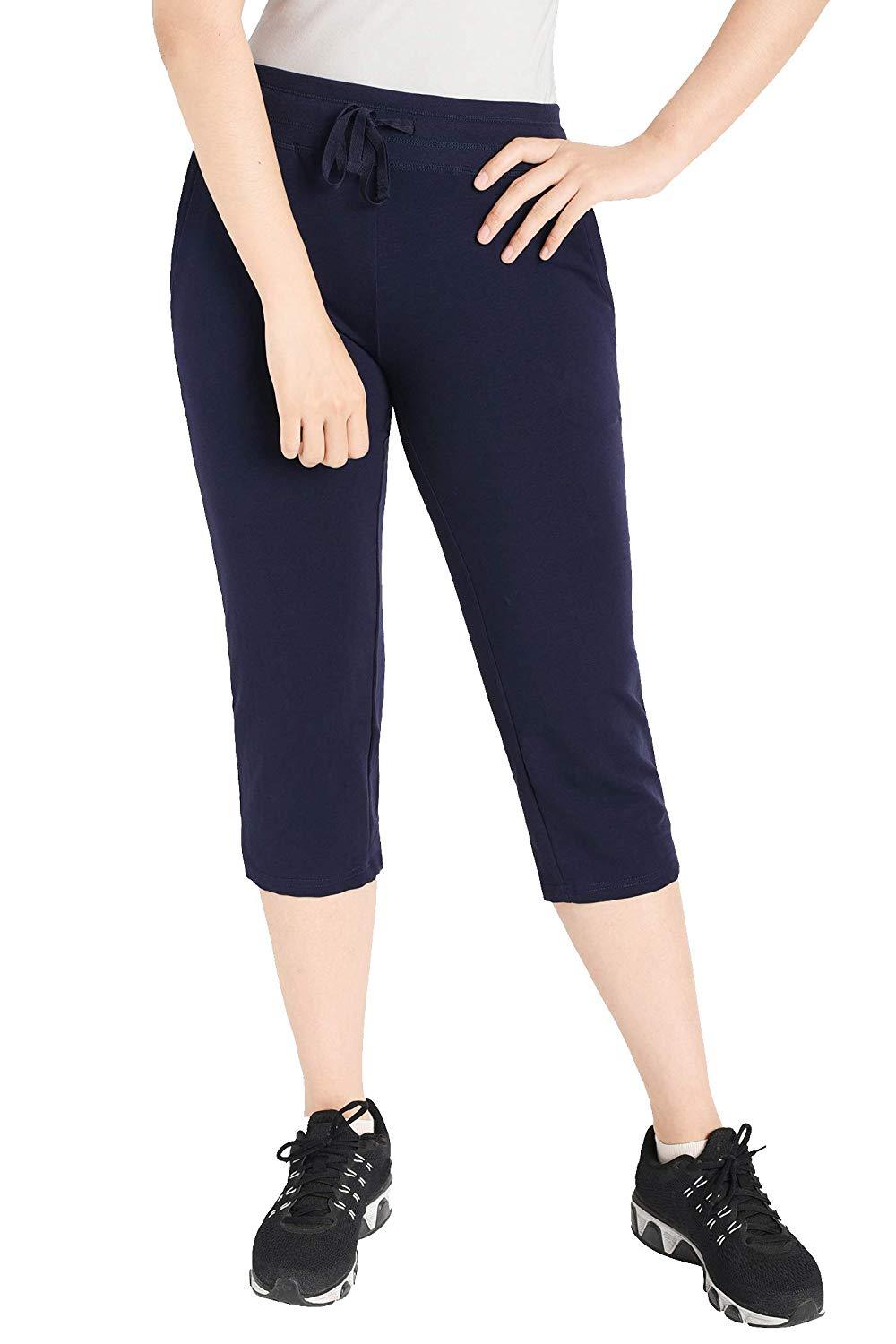 Cotton Jersey Knit Women's Capri Leggings Pants (Tropical Punch, Large)
