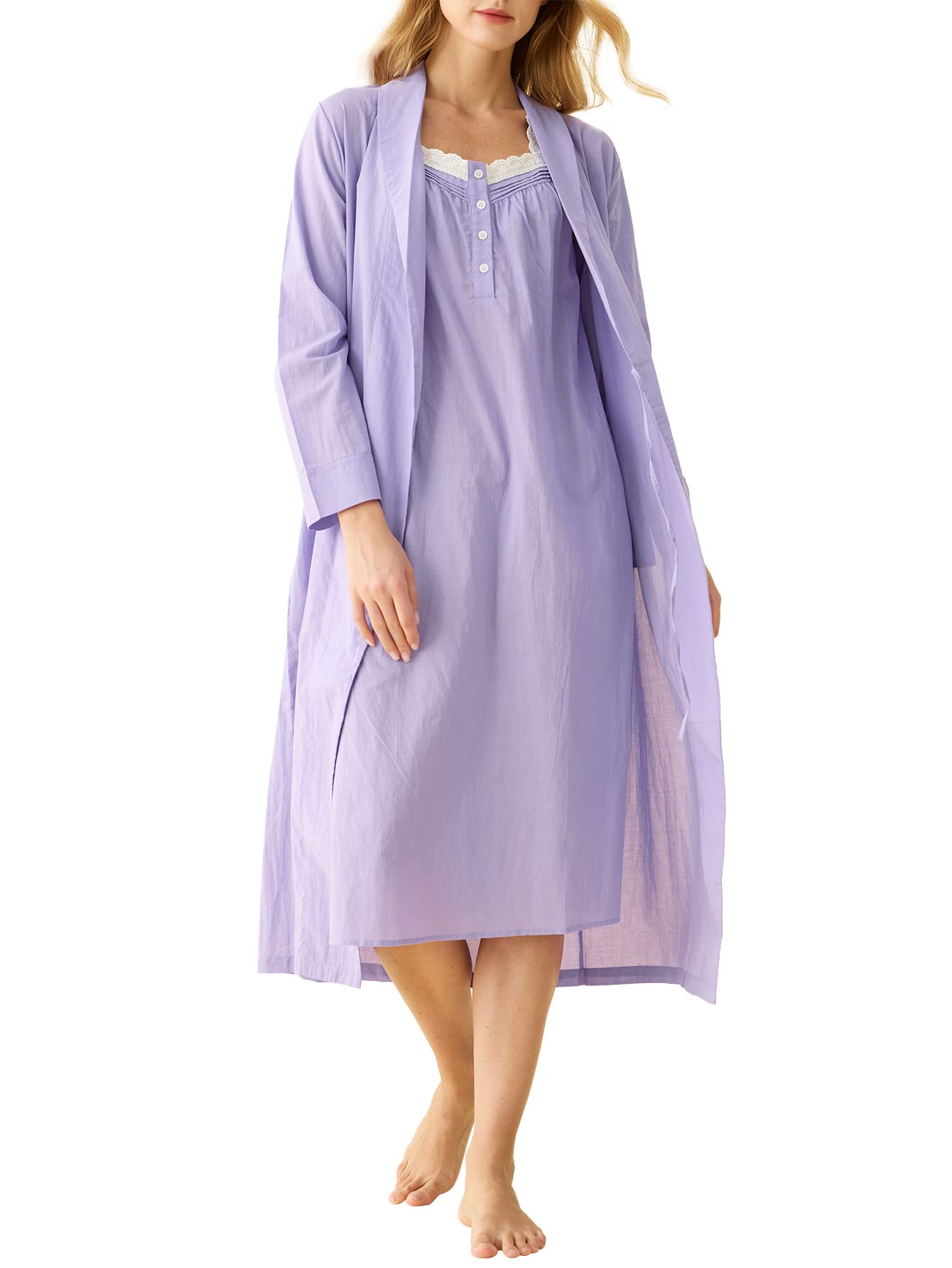 Women's Sleeveless Cotton Nightgown with Matching Long Robe Set