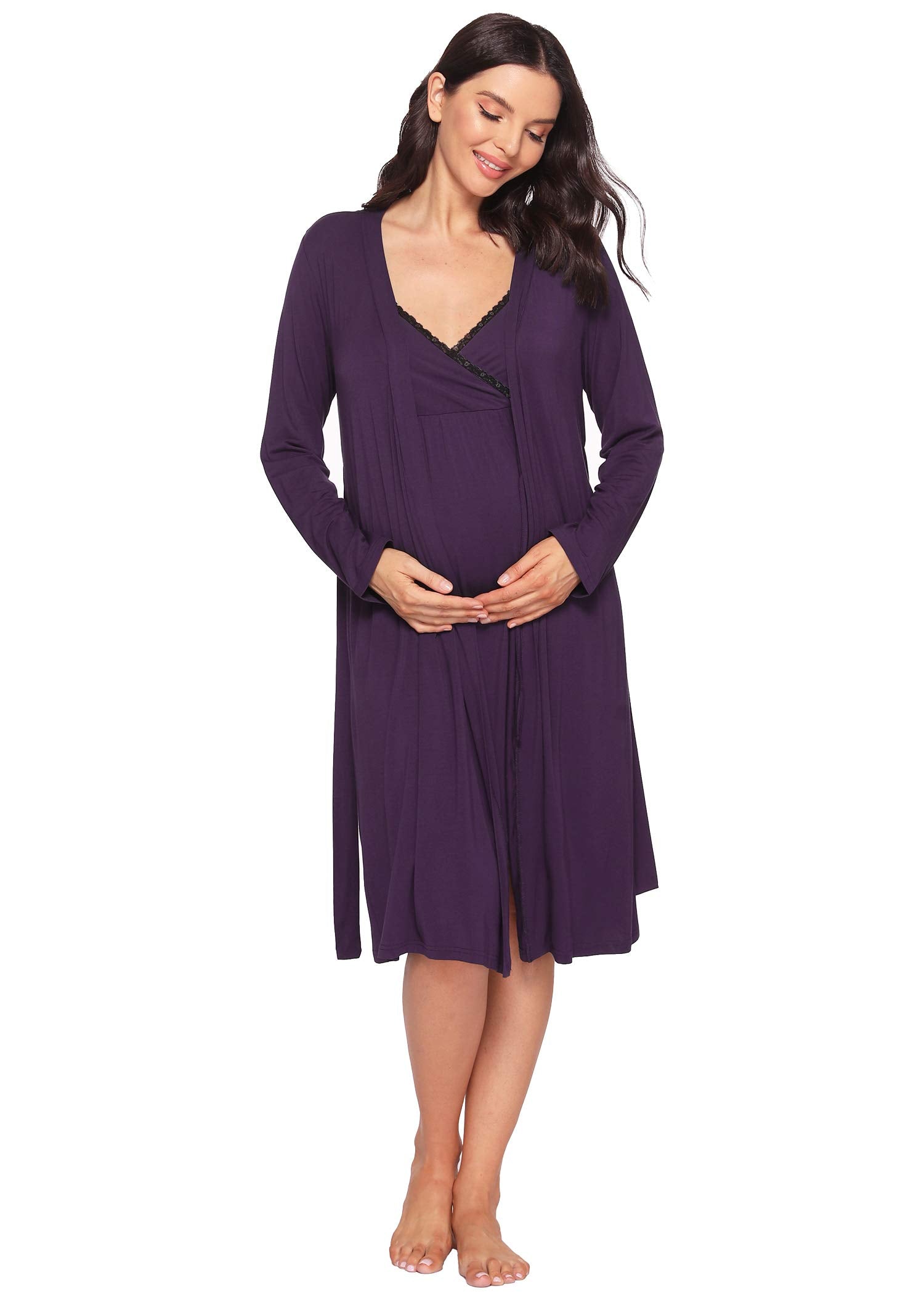 Women's Bamboo Viscose Nursing Nightgown Breastfeeding Gown