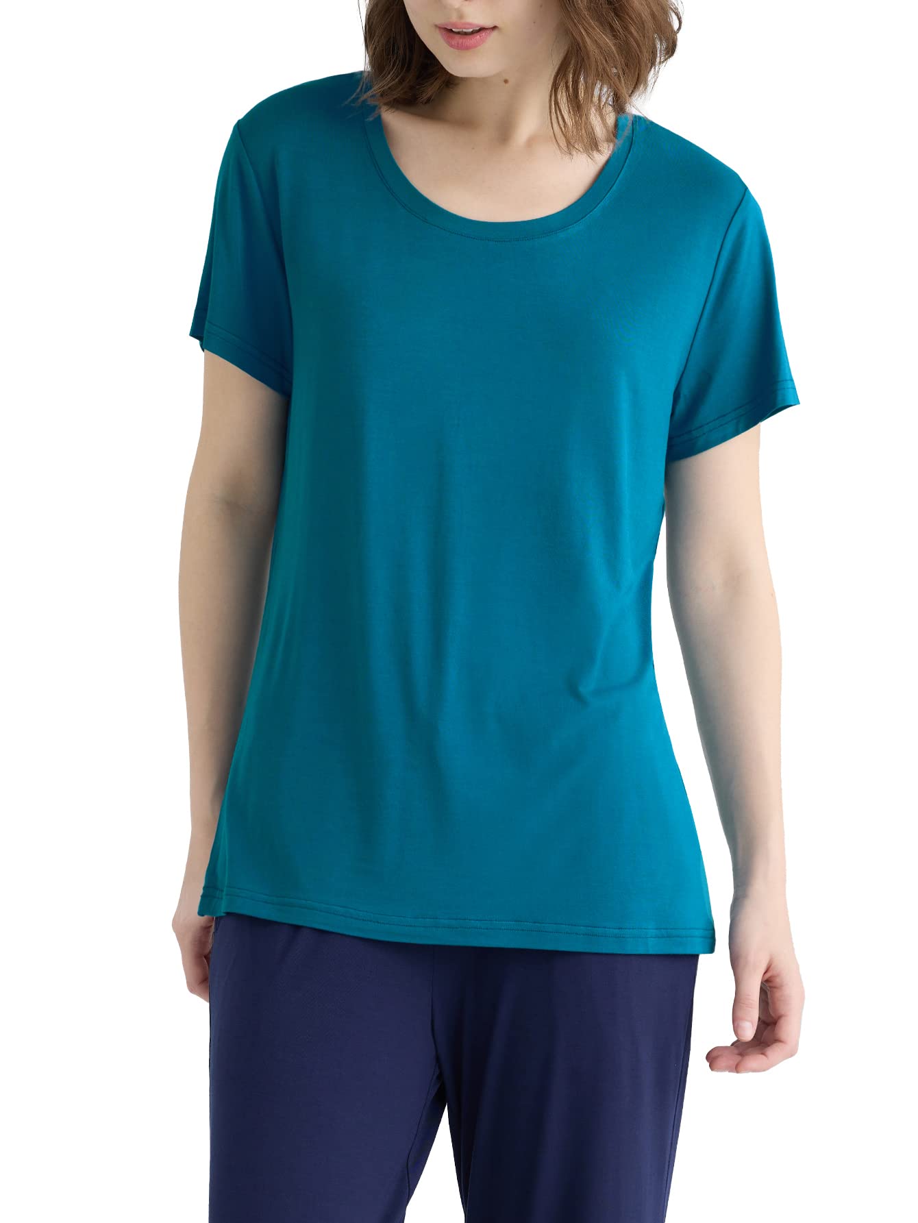 Women's Soft Comfy Pajama Tops Scoop Neck Sleep Tee Shirt - Latuza