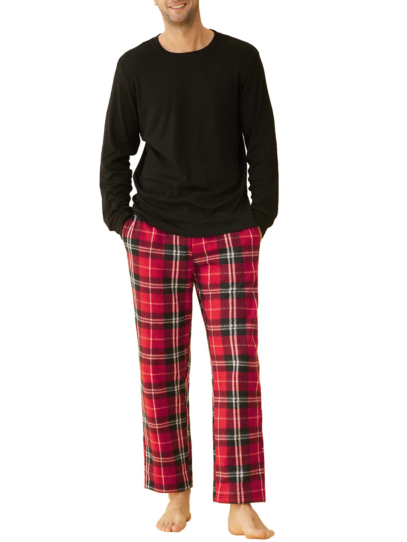 Men's Long Sleeves Top Fleece Plaid Pants Pajama Set – Latuza