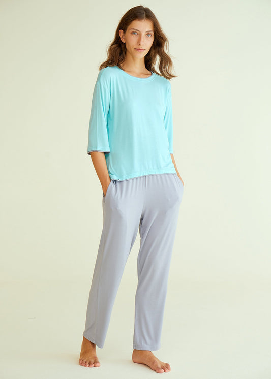 Latuza Women's Pajamas Pleated Loungewear Top and Capris Pjs Set L
