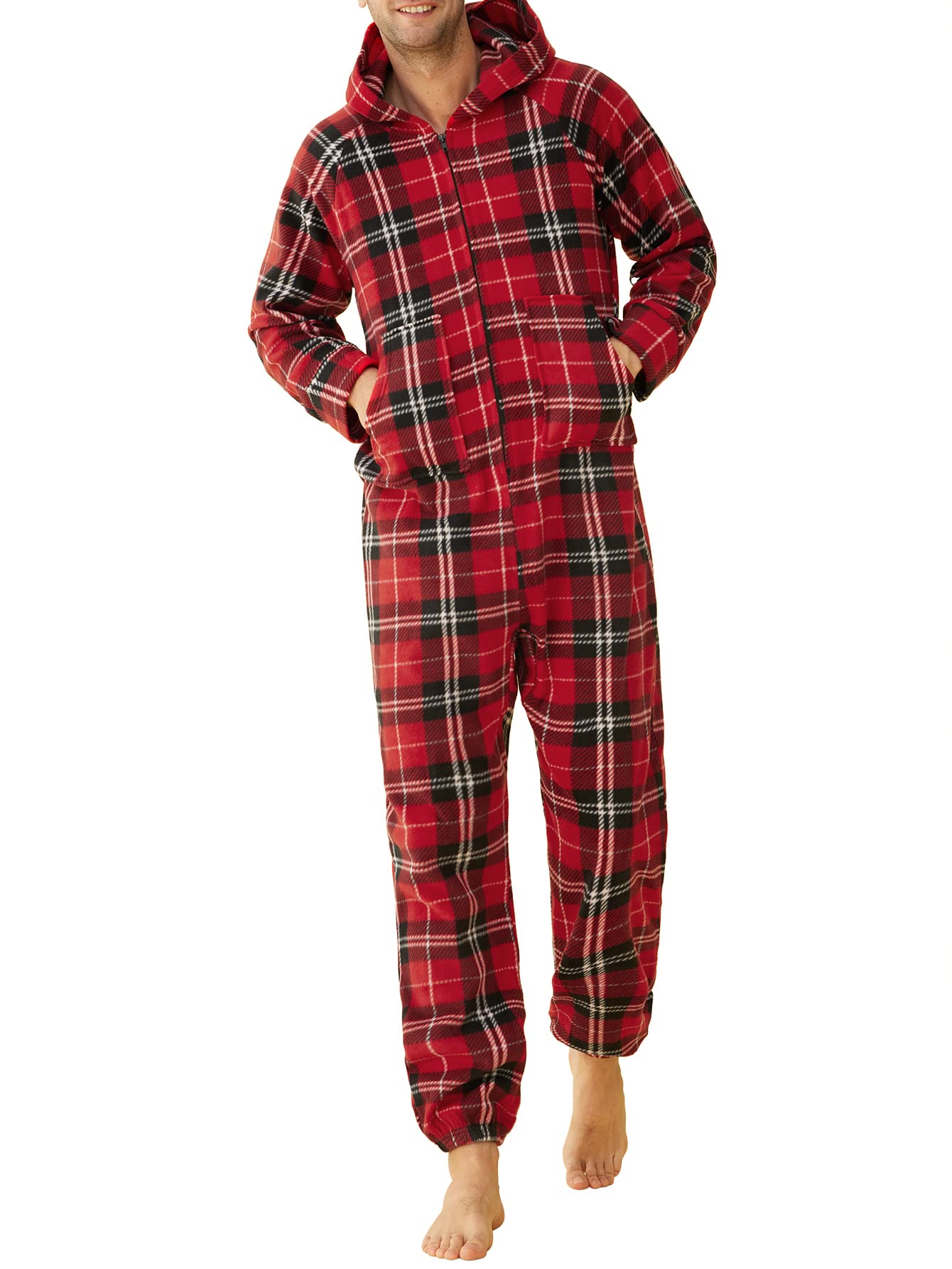 Plaid hooded best sale pajama jumpsuit