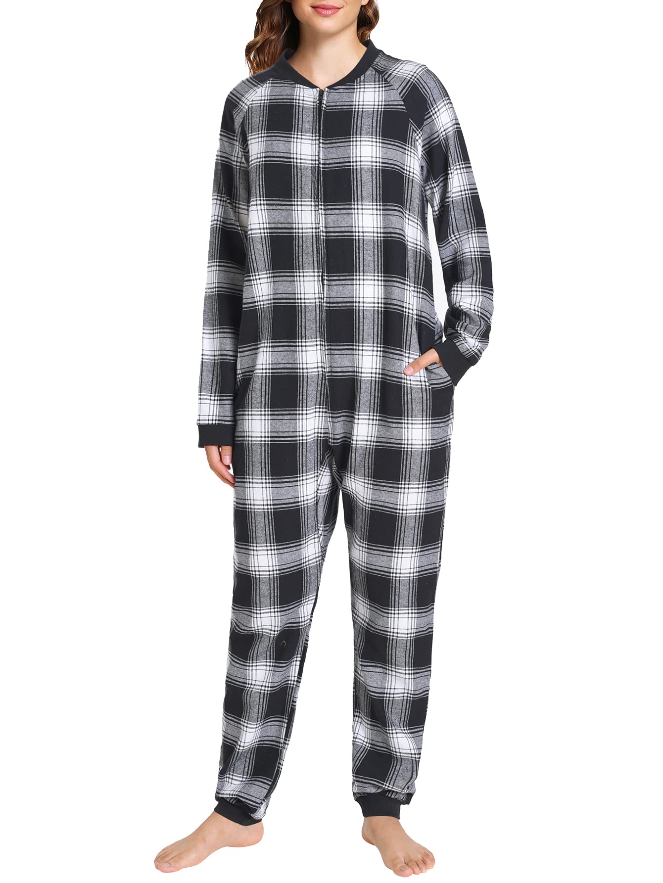 Women s Flannel Zipper Onesie Long Sleeves Pajama Jumpsuit Latuza