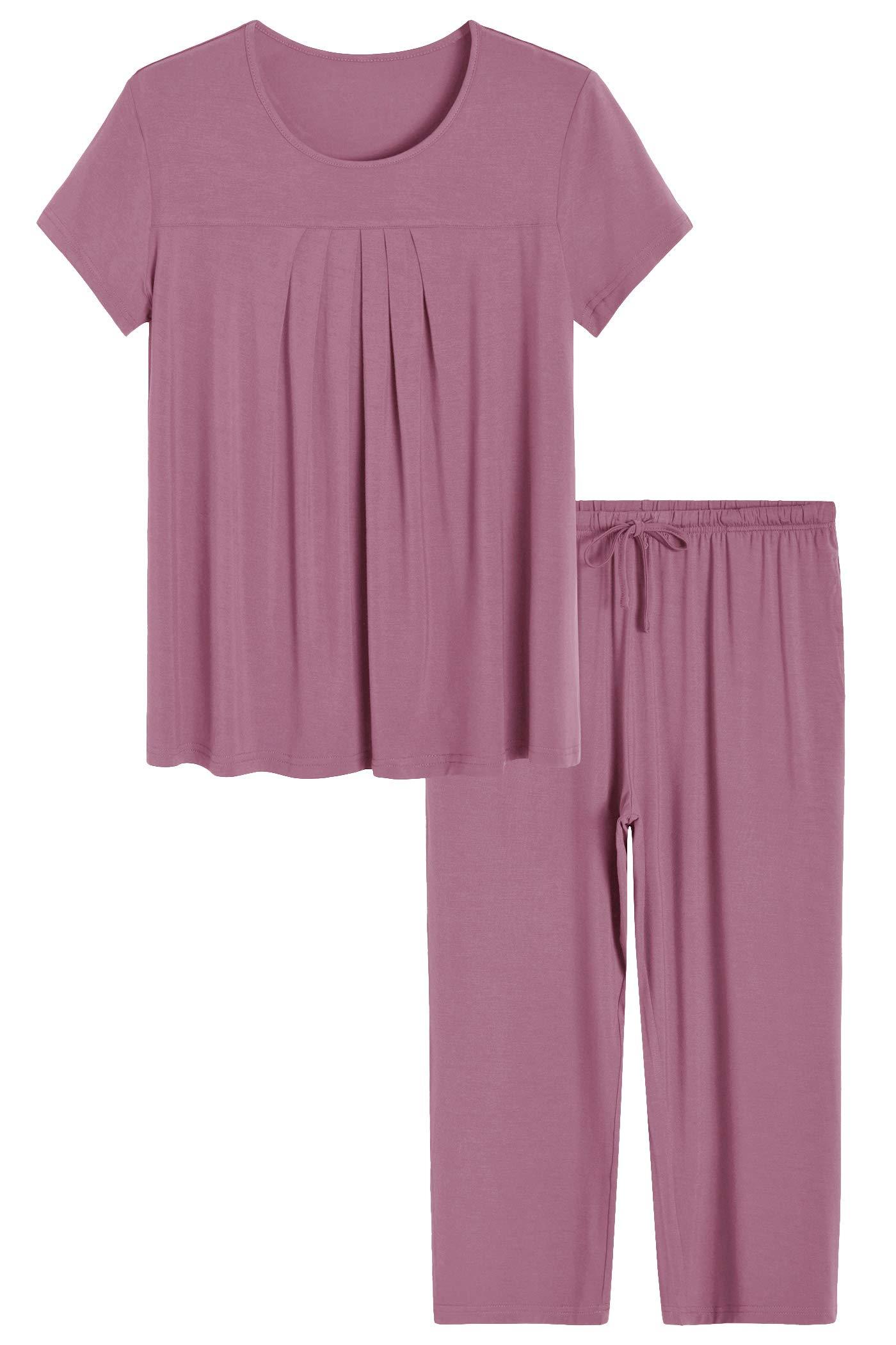 Women's Bamboo Pajamas Pleated Top and Capris Pjs Set – Latuza