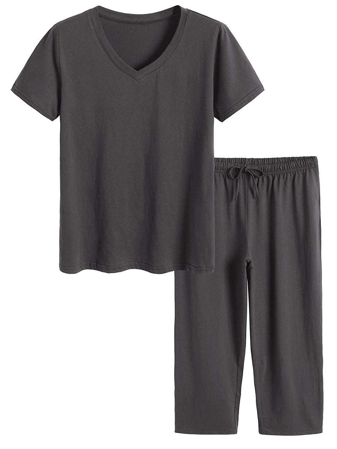 Latuza Women's Pleated Loungewear Top and Capris Pajamas Set 
