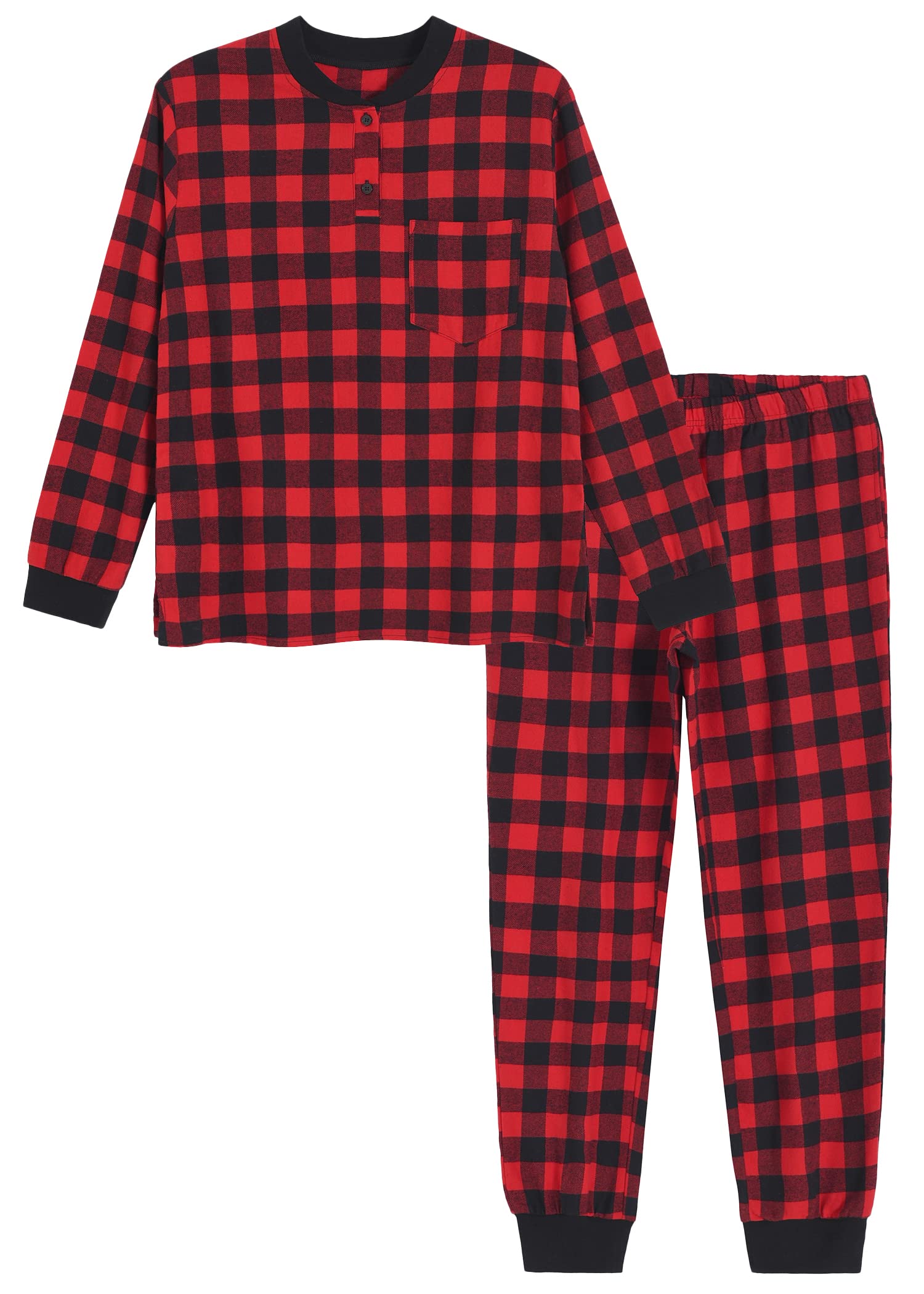 Women s Flannel Cotton Plaid Jogger Pants Pajamas Set