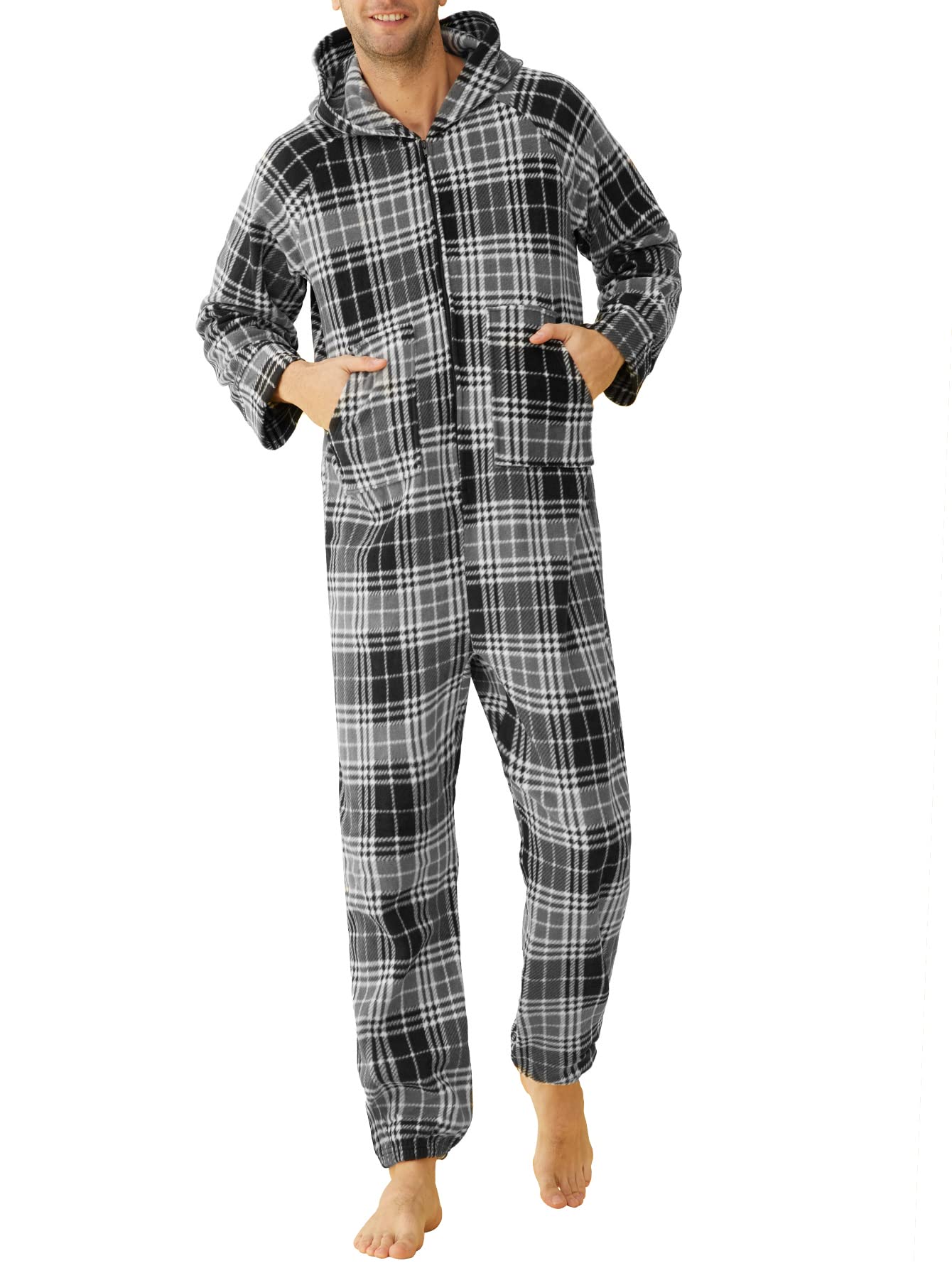 Adults Fleece Hooded Onesie Pajamas for Men