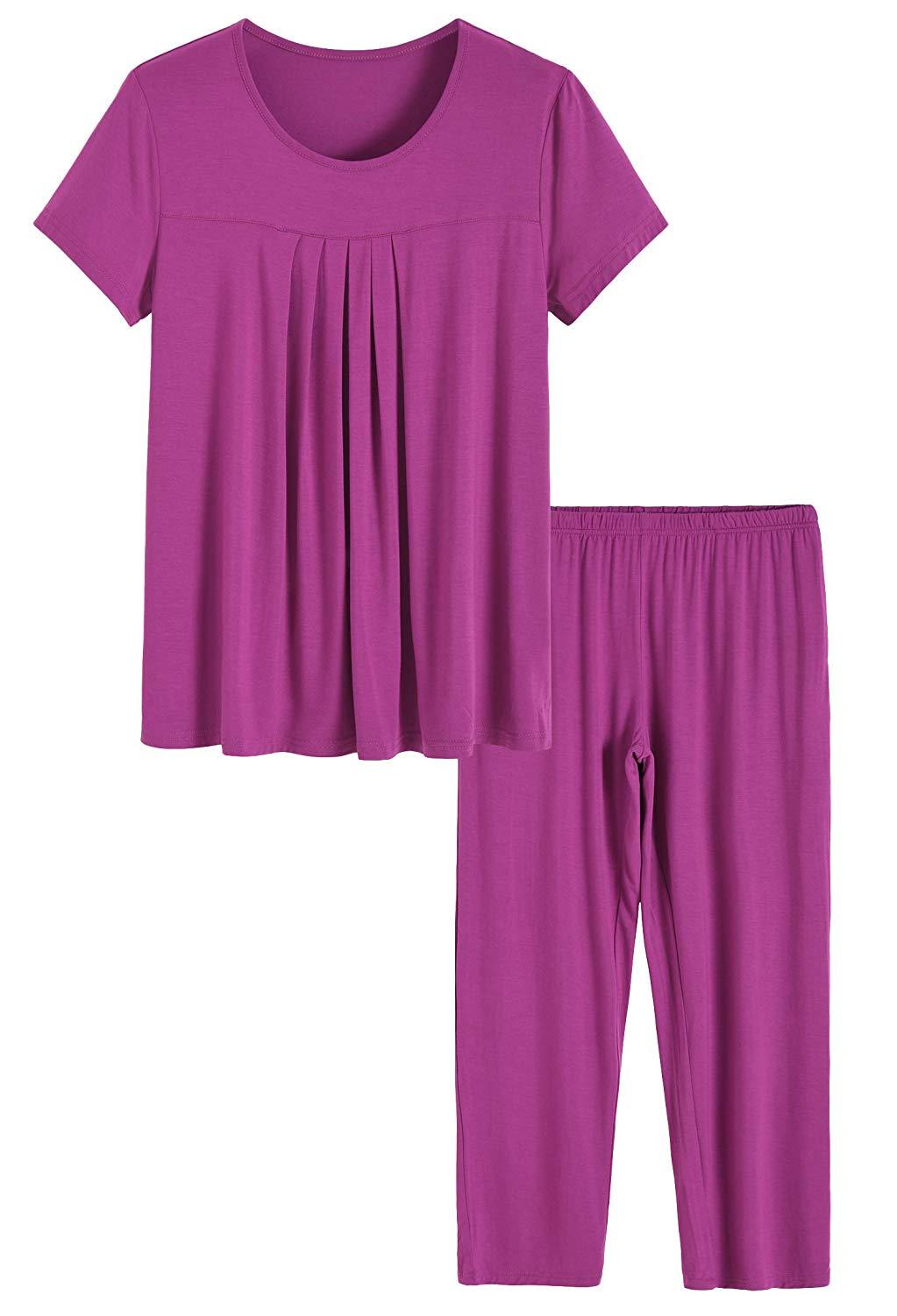 Purple Modal Womens Pajama Set Summer Sleepwear Sets In Big Sizes 4XL,  Short Sleeve Long Pants, Lingerie Pijamas From Edarebecca, $16.65