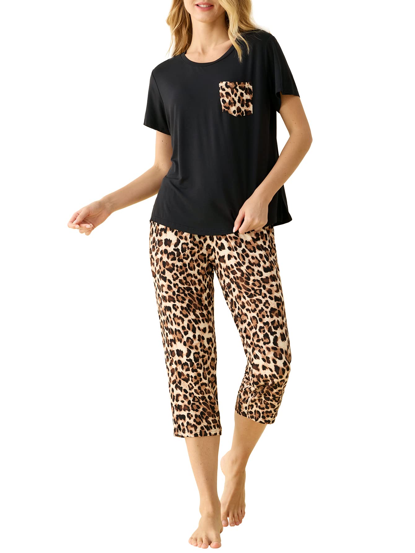 Latuza Women's Viscose Capri Lounge Pajama Set S Petite Black at   Women's Clothing store