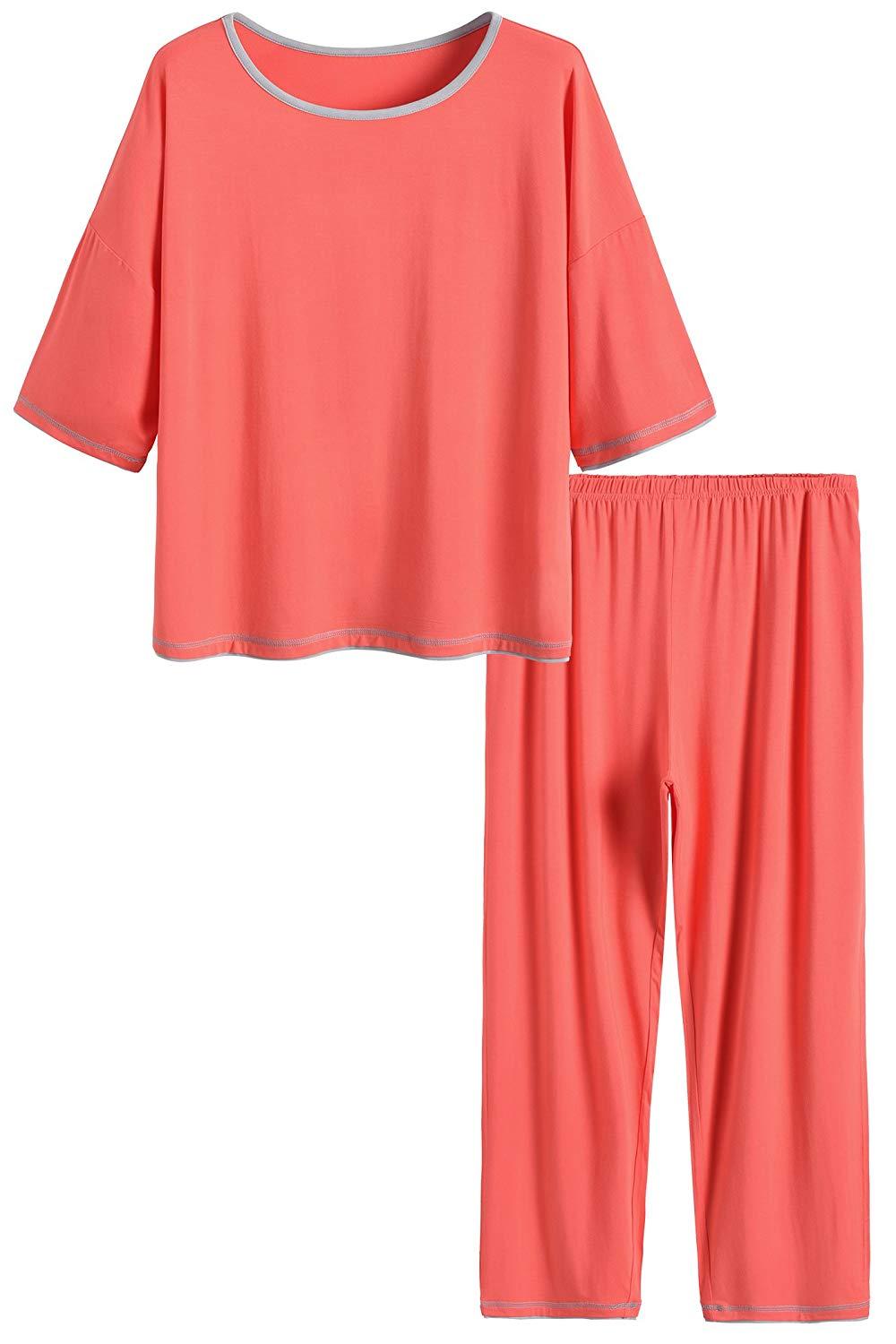 Women s 3 4 Sleeve Scoop Neck Bamboo Pajama Set Latuza