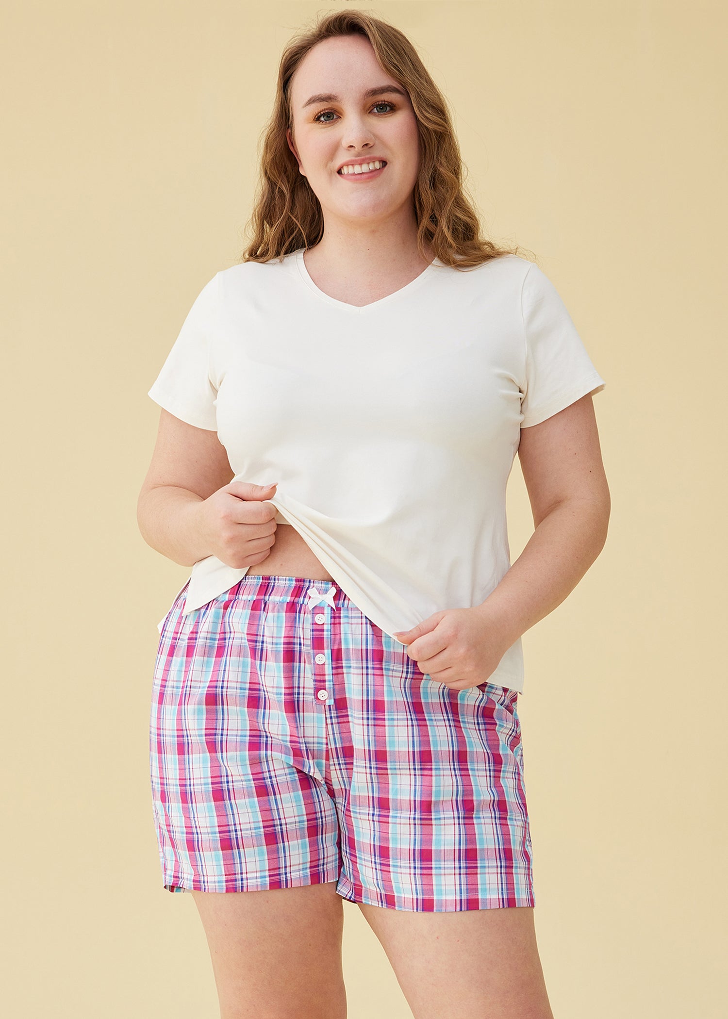 Latuza Women's Sleepwear Cotton Plaid Pajama Boxer Shorts S Navy