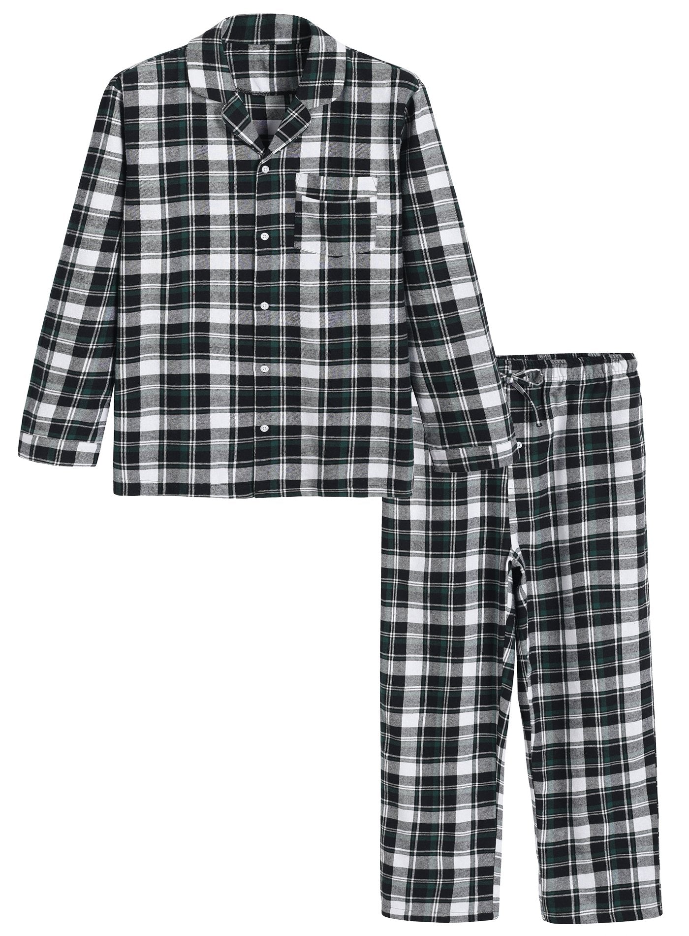 Black Grey Tartan Mens Cotton Flannel/brush Cotton Pjs Pyjama Set Pj's  Pyjamas PJ Sizes S-4XL newmont Brushed Cotton Men Night Suit Set 