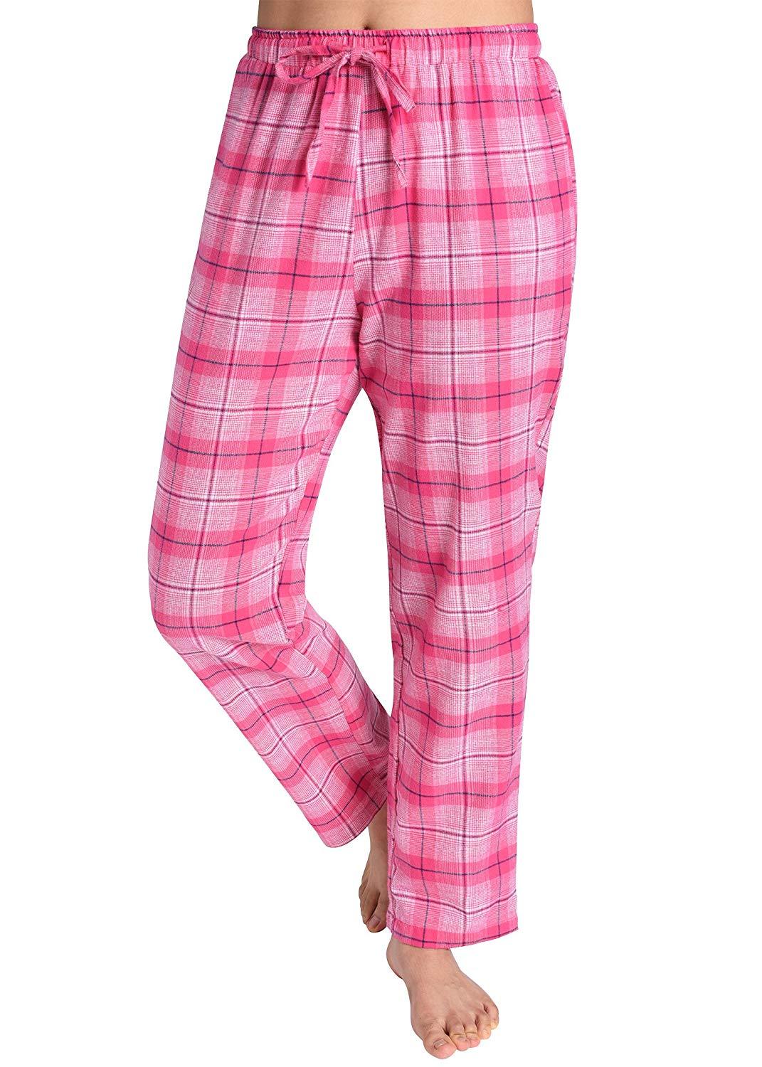 Womens Pink & Red Checkered Flannel Pyjama Set