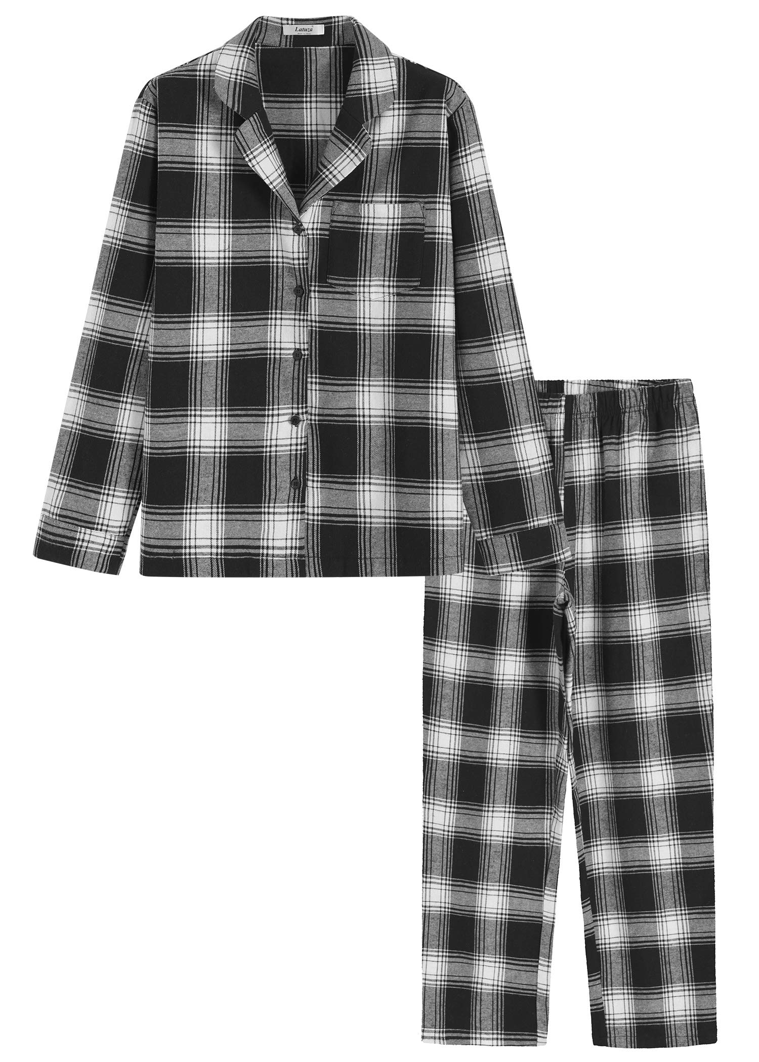 Women s Cotton Flannel Pajamas Shirt and Pants with Pockets Latuza