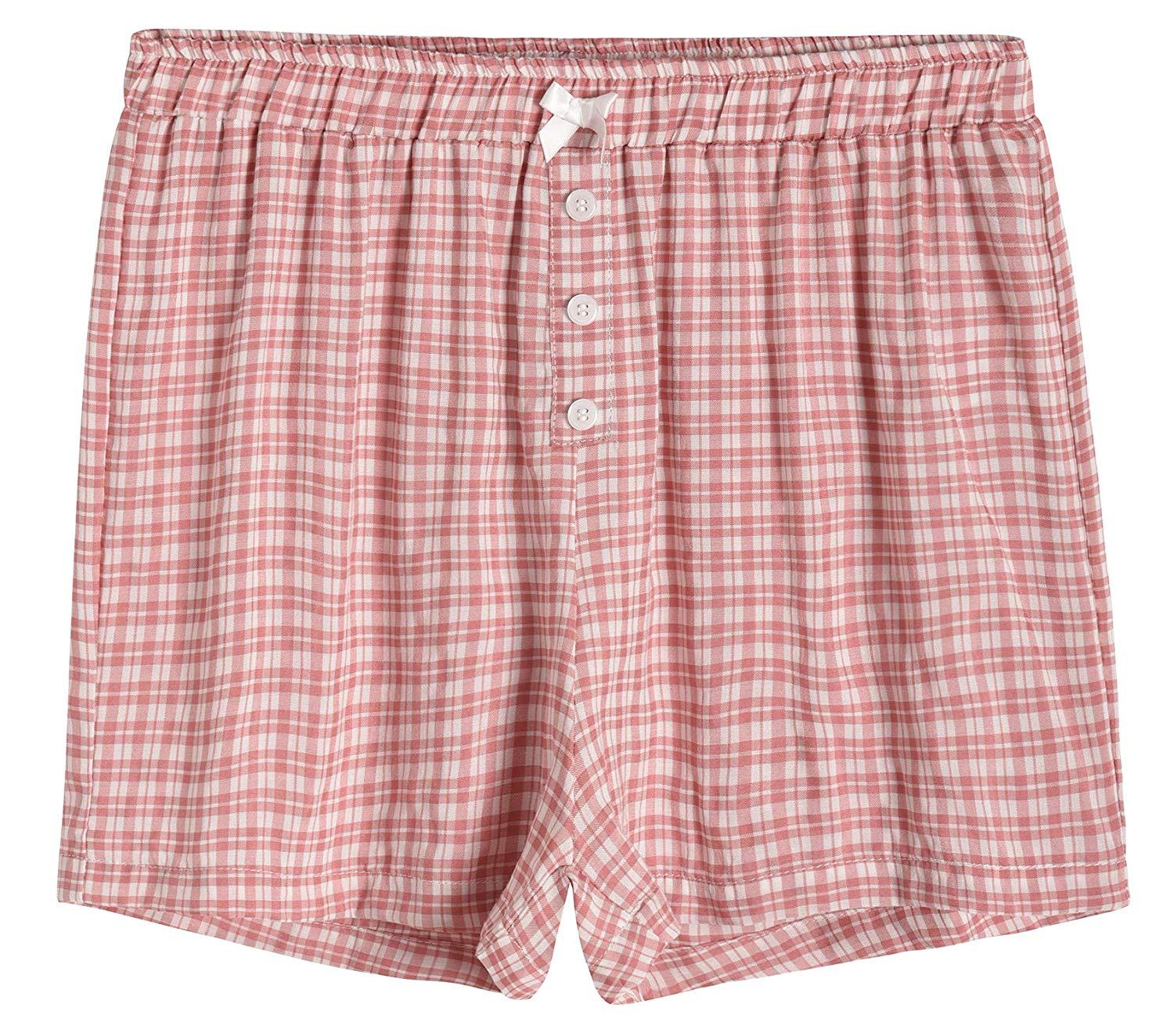 Women s Sleepwear Cotton Plaid Pajama Boxer Shorts Latuza