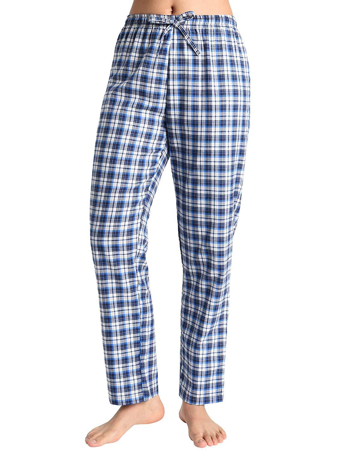 Women Cotton Flannel Tartan Check Pyjamas Bottom Lounge Pants 