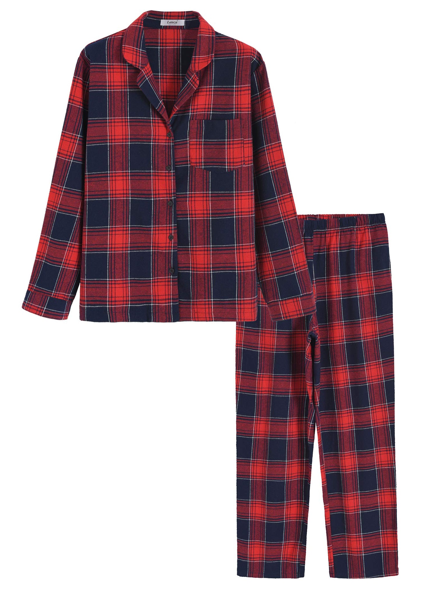 Women's Cotton Flannel Pajamas Shirt and Pants with Pockets - Latuza