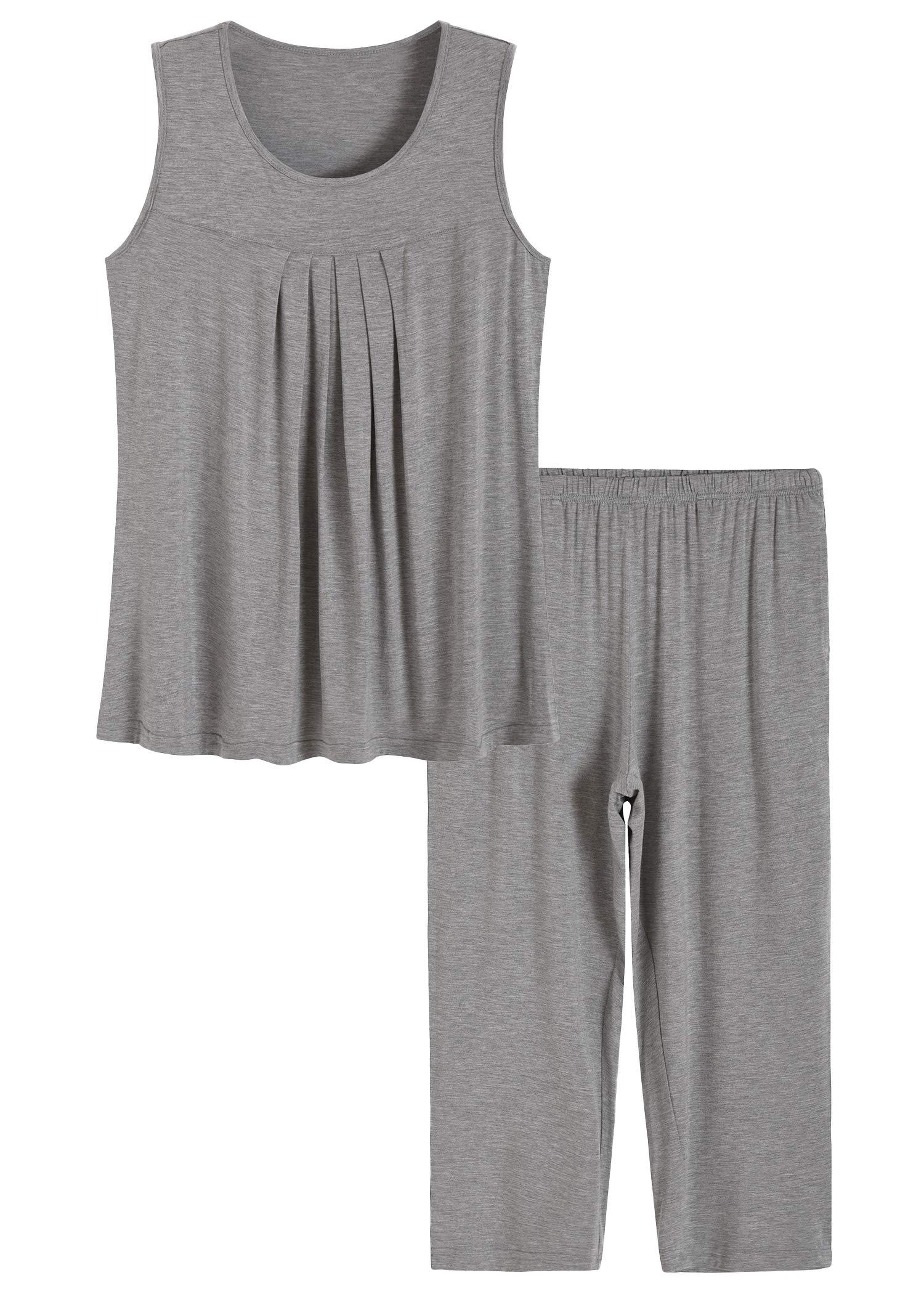 NACHILA Pajamas for Women-Viscose Made from Bamboo,Ribbed Pjs Racerback  Tank Top and Capri Pants Sleeveless Pajama Sets S-4X