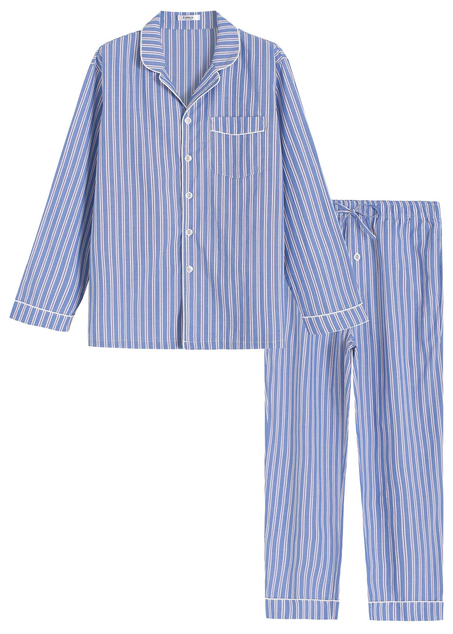 Men s Lightweight Cotton Pajamas Long Sleeves Shirt Pants Set Latuza