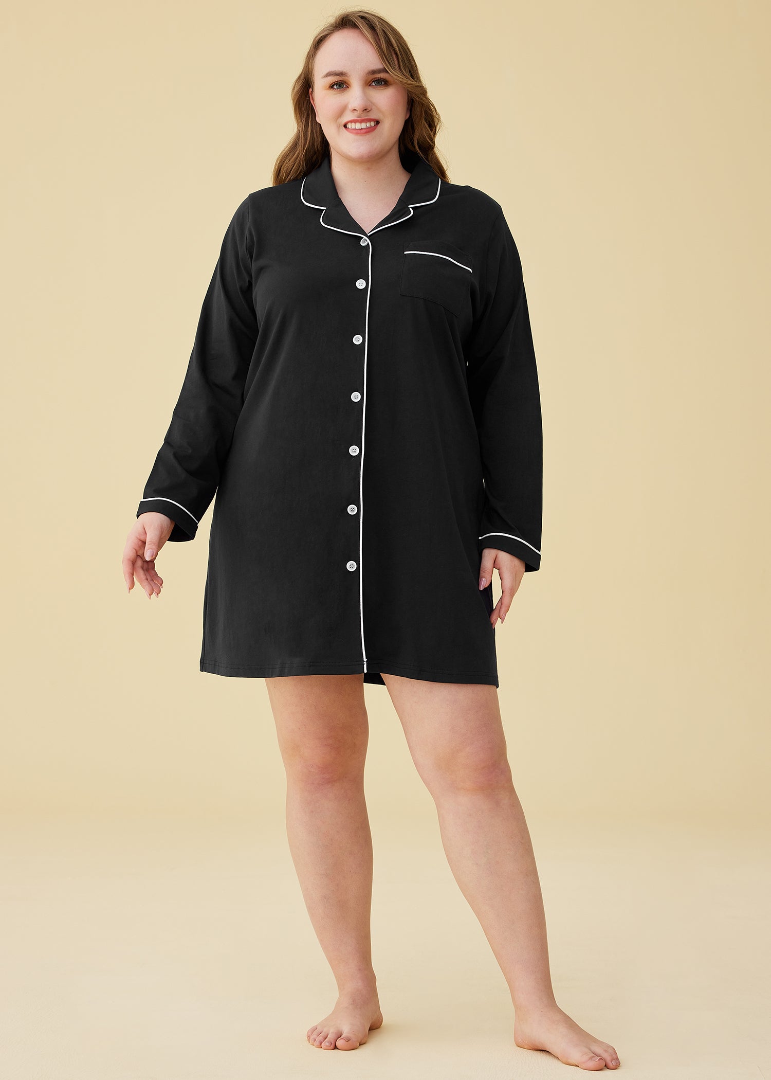 Women's Cotton Nightshirt Button Up Long Sleeves Sleep Shirt – Latuza
