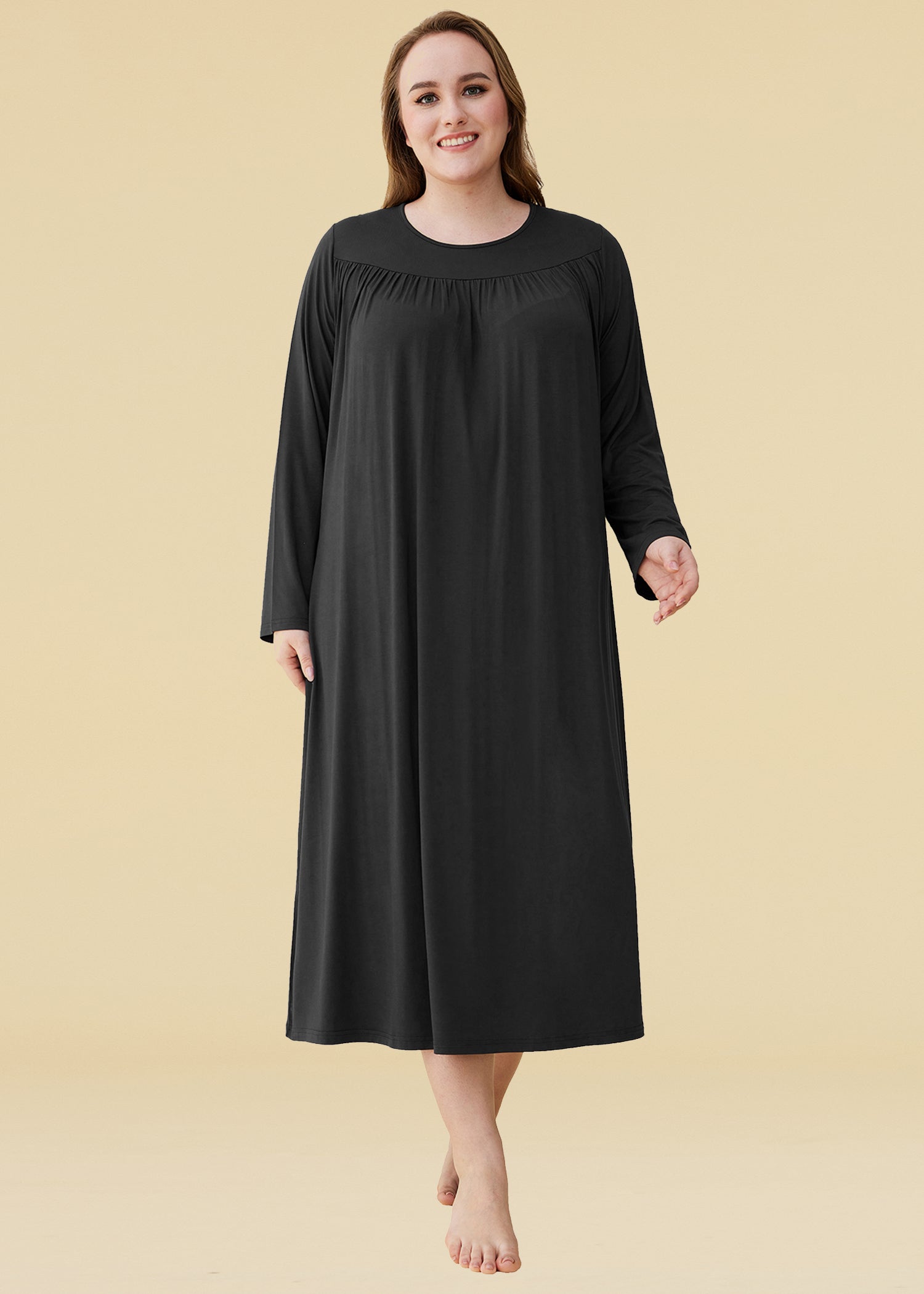 Plus size long discount sleeve cotton nightgowns