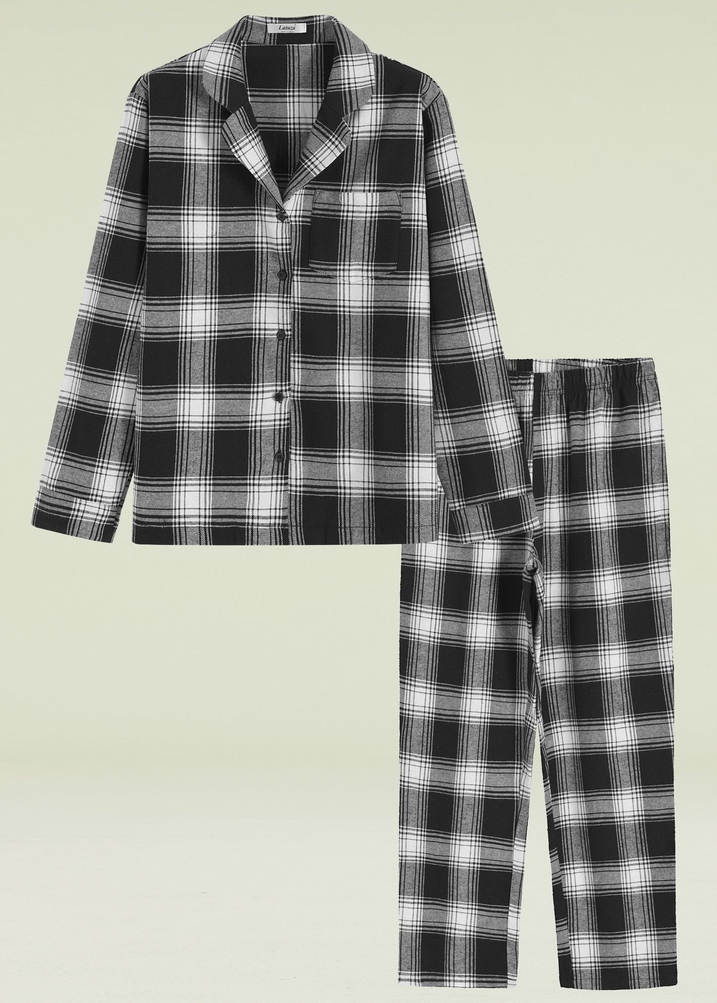 Women's Cotton Flannel Pajamas Shirt and Pants with Pockets
