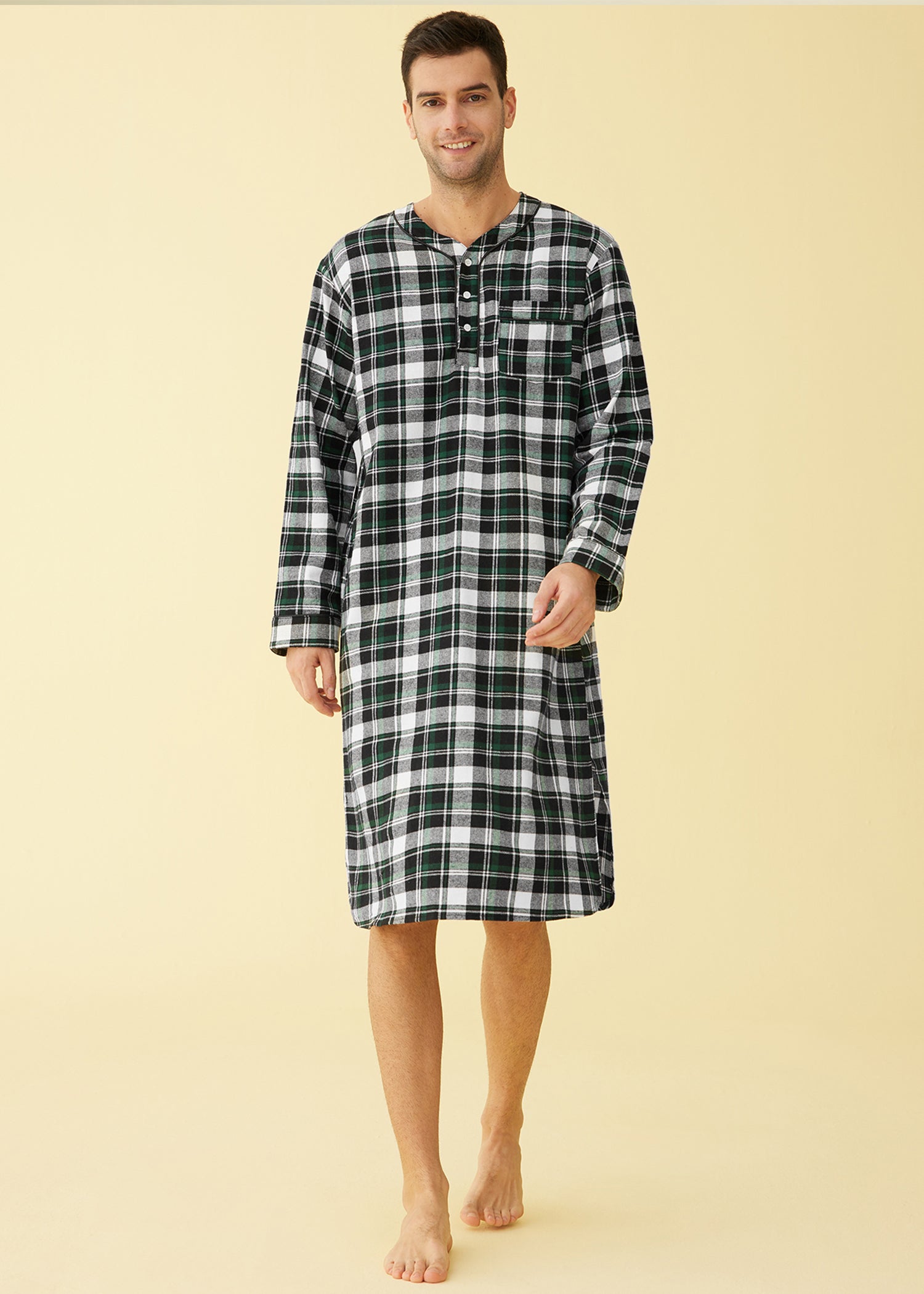 Men s Cotton Flannel Nightshirt Sleep Shirt Latuza