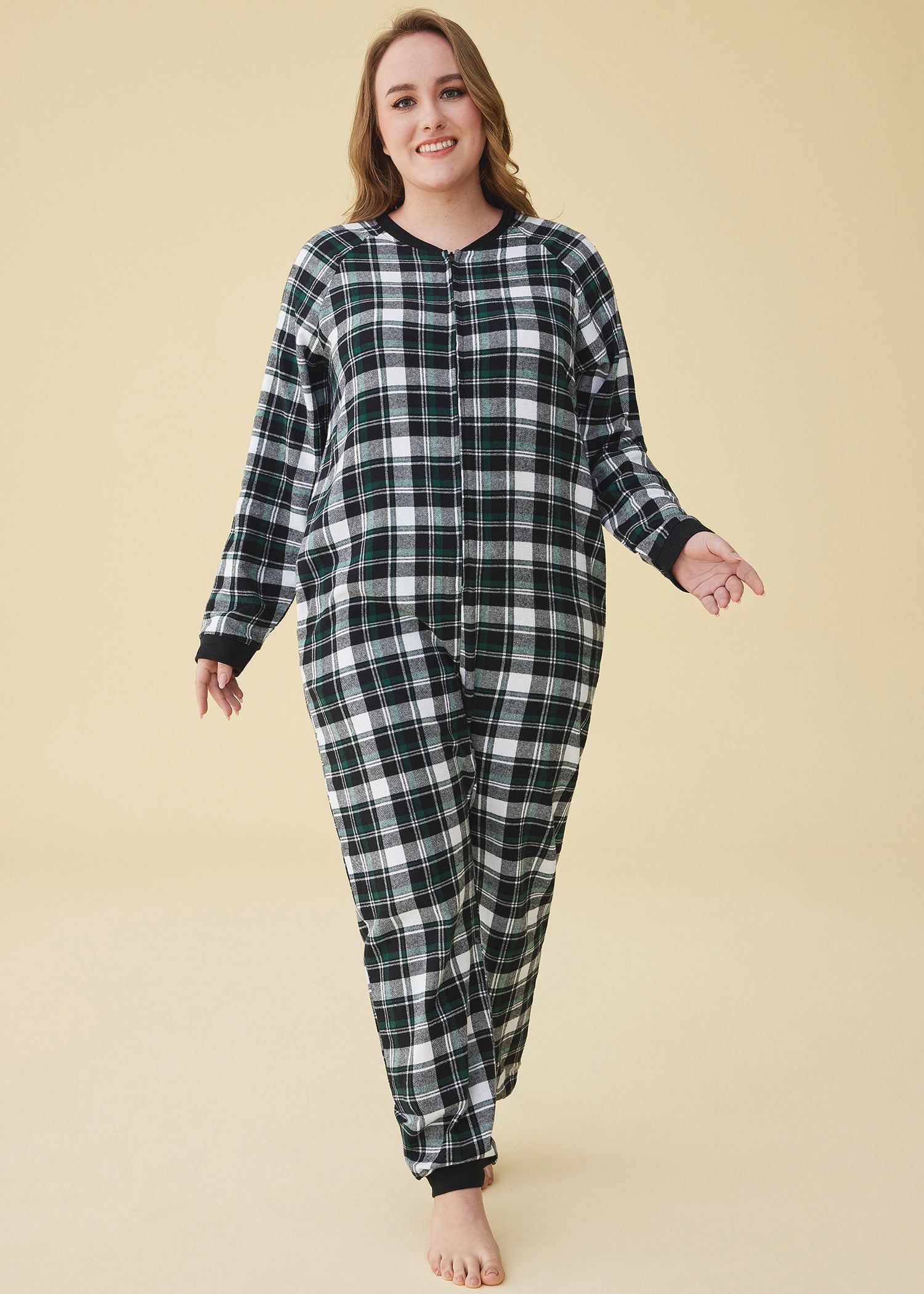 Women s Flannel Zipper Onesie Long Sleeves Pajama Jumpsuit