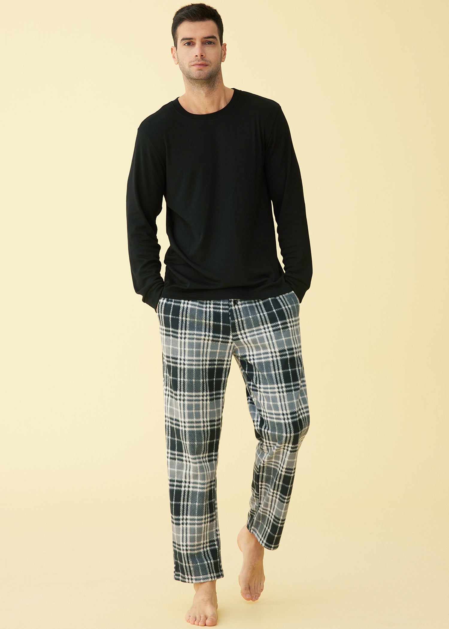 Mens Checked Woven Pyjama Bottoms Cotton PJ Lounge Pants Comfy