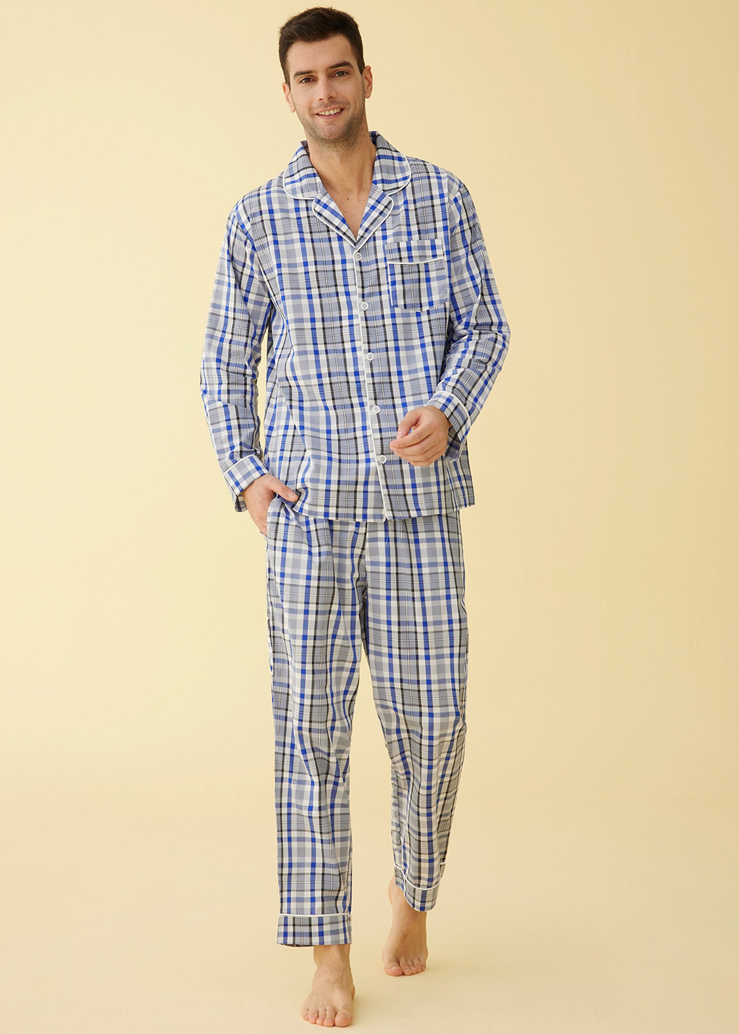 Men's Lightweight Cotton Pajamas Long Sleeves Shirt Pants Set – Latuza