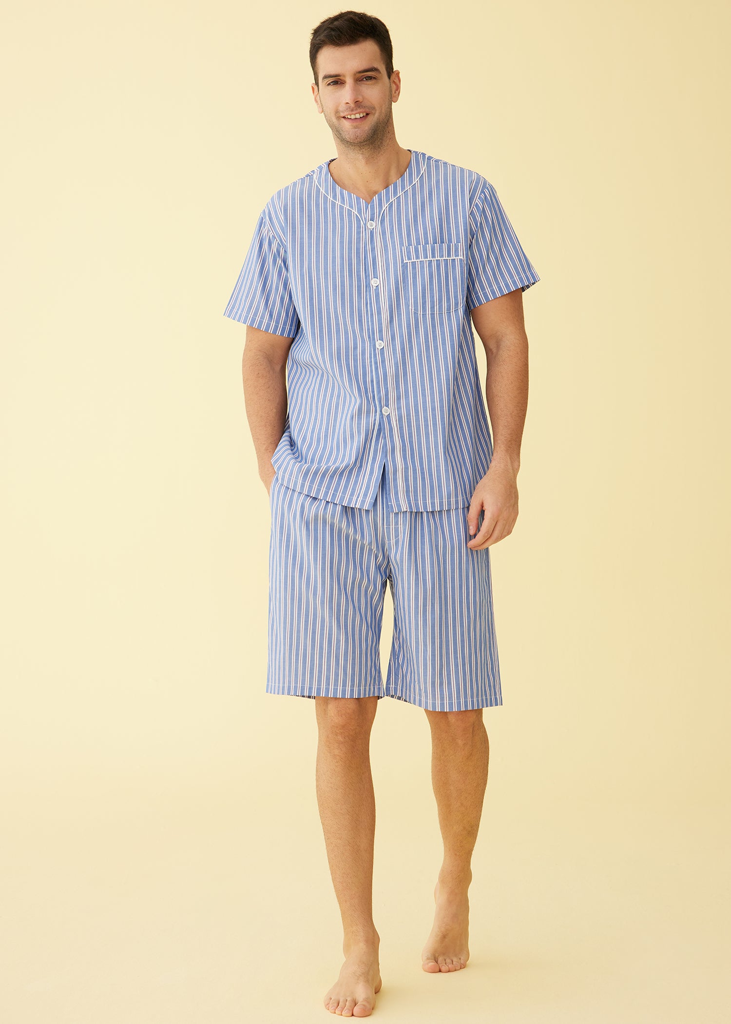Men's Lightweight Cotton Pajamas Long Sleeves Shirt Pants Set – Latuza
